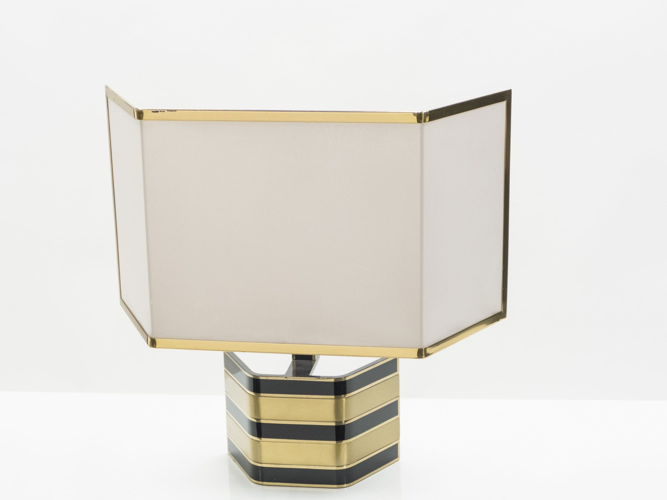 Grande Lampe de Table Italienne en Laiton et Noir par Romeo Rega, Années 1970