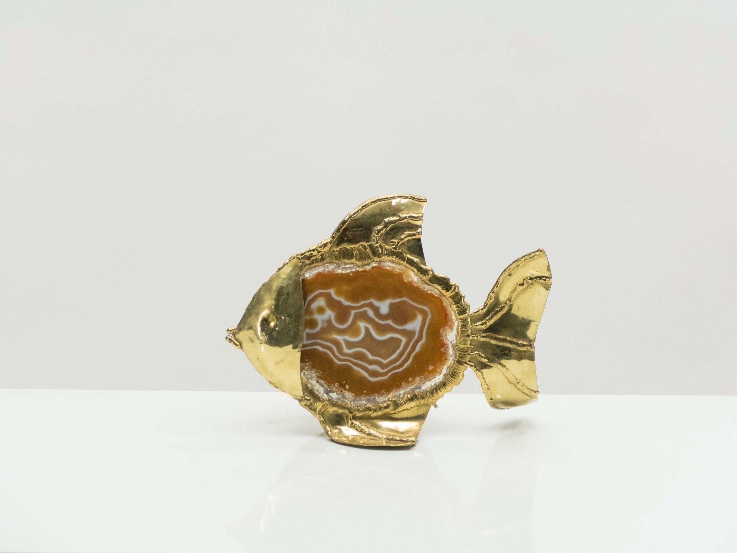 Lampe en Laiton et Agate par Jacques Duval-Brasseur, Années 1970