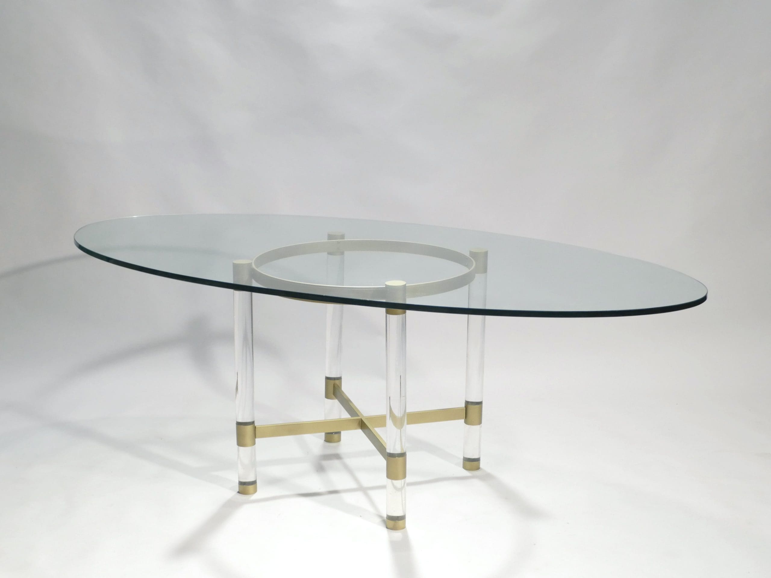 Table de salle à manger Sandro Petti en laiton et lucite pour Metalarte, années 1970