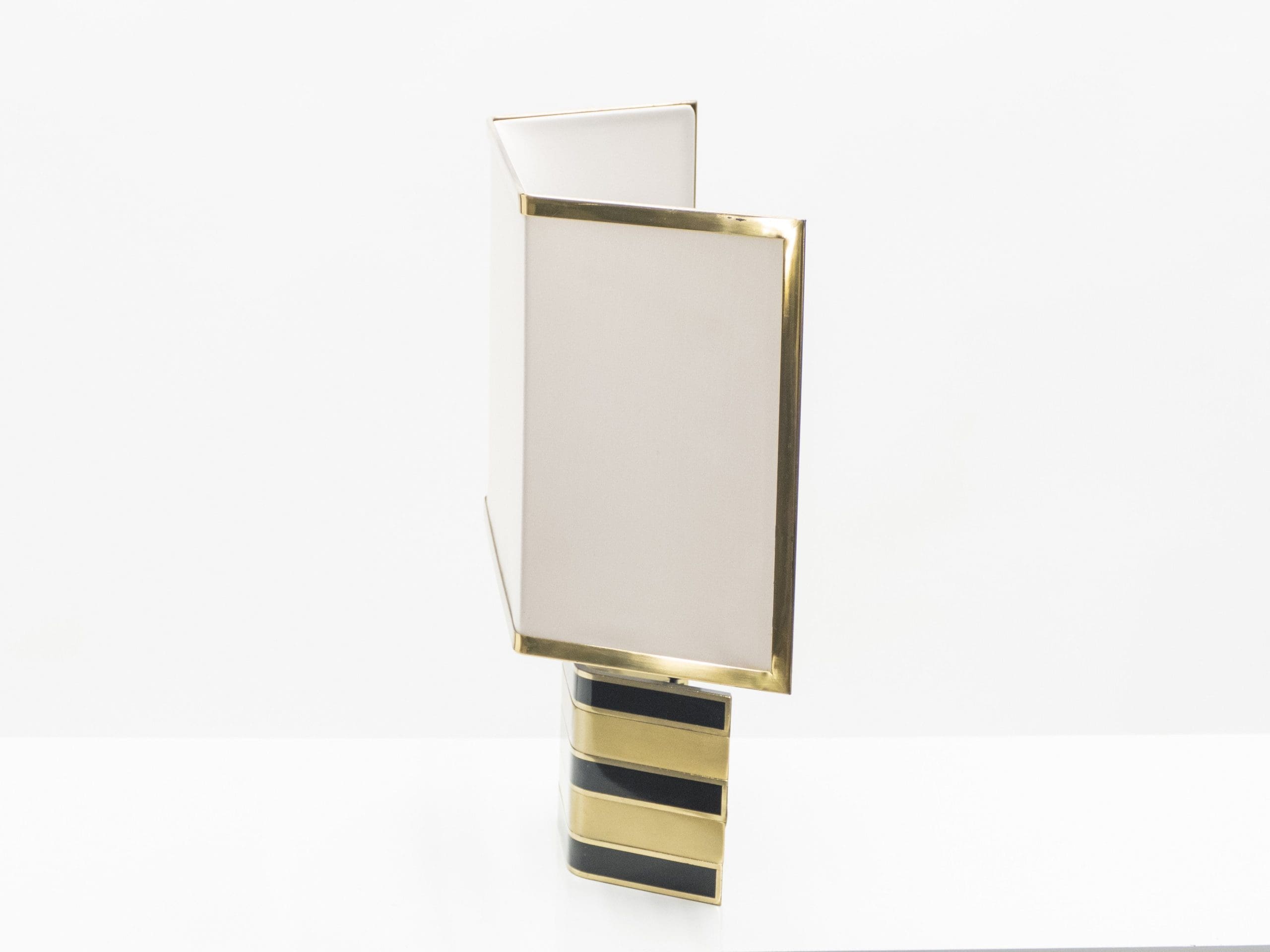 Grande Lampe de Table Italienne en Laiton et Noir par Romeo Rega, Années 1970