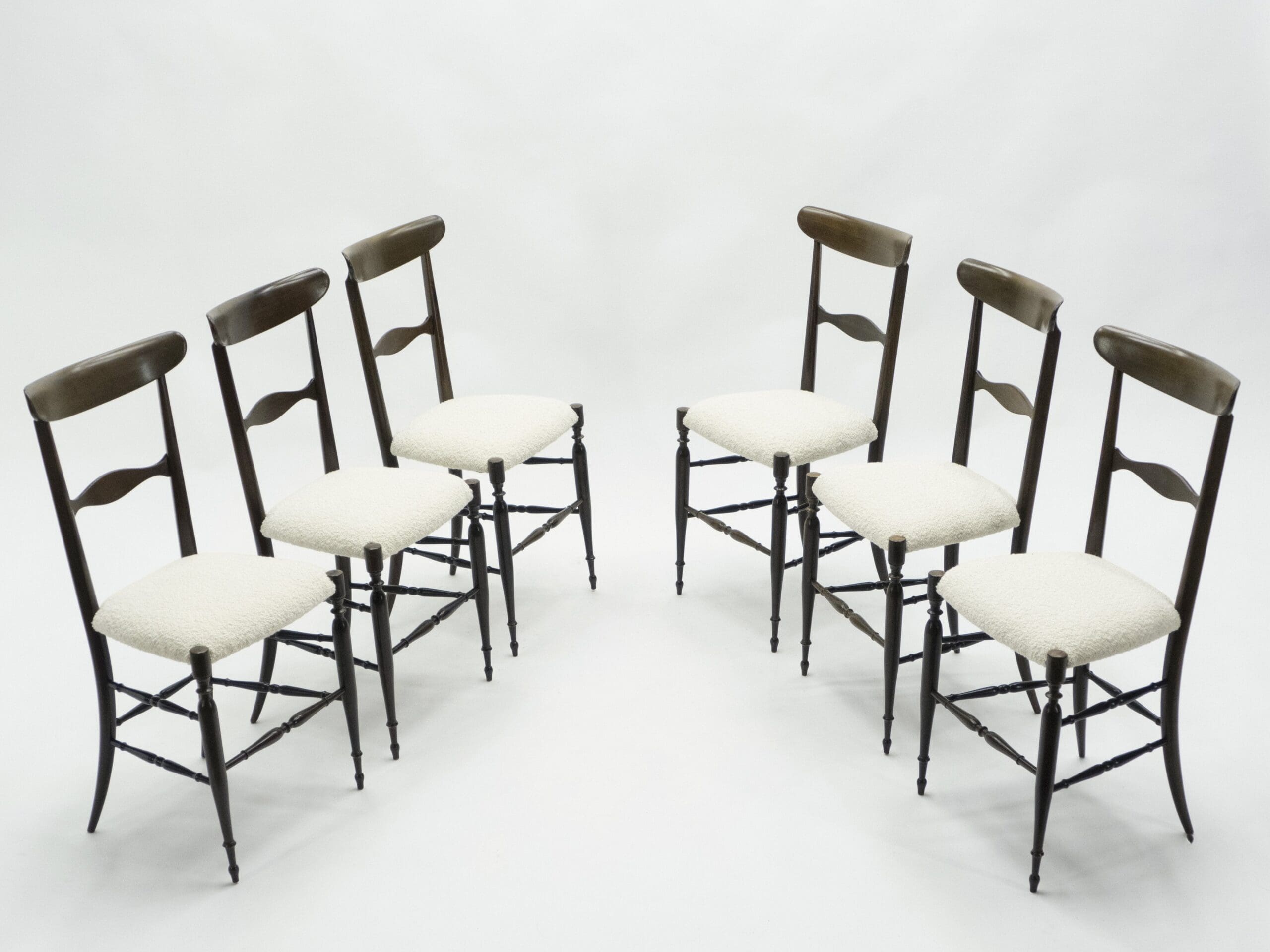 Lot de Six Chaises Campanino Chiavari en Noyer par Fratelli Levaggi, 1950