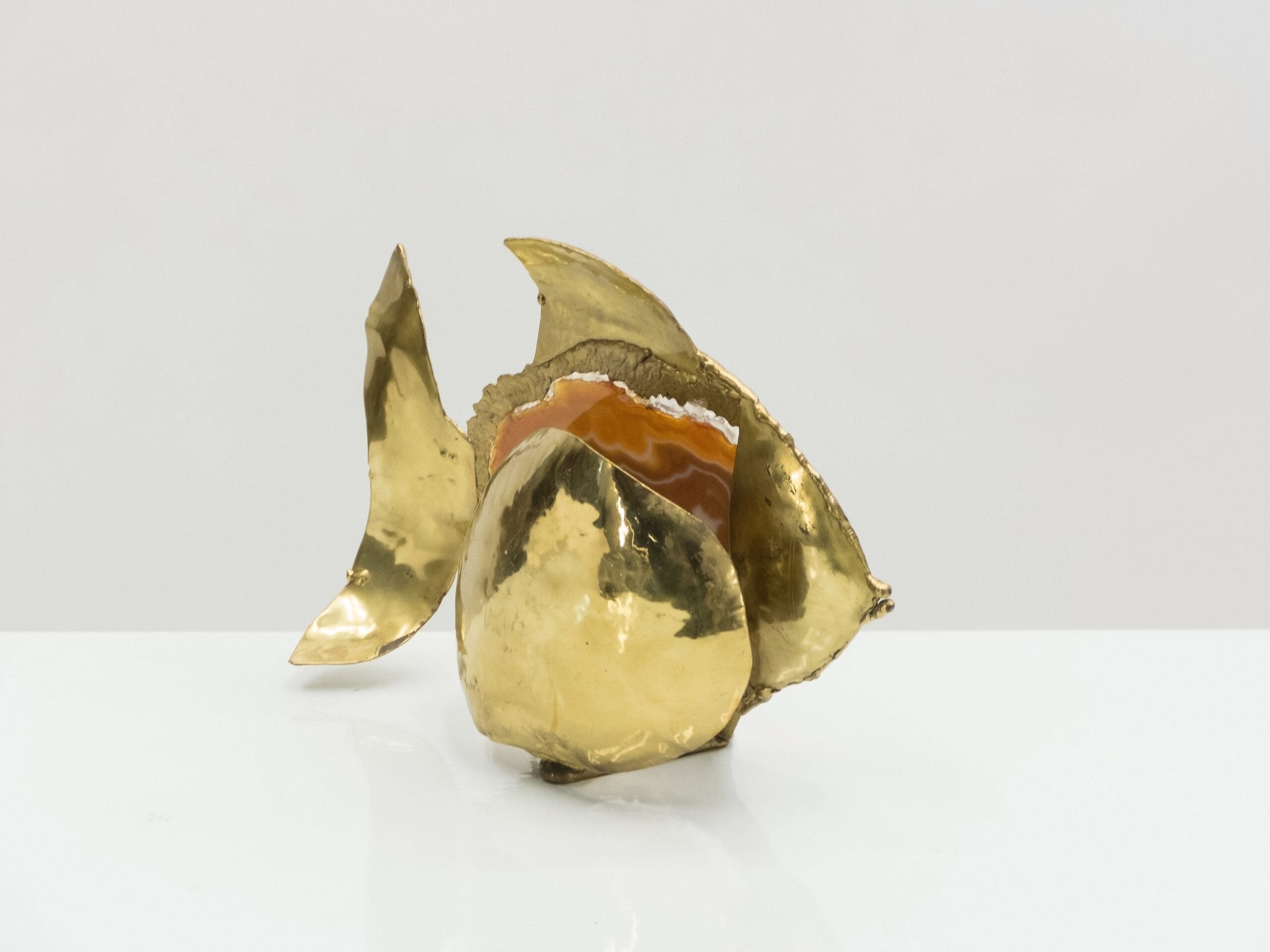 Lampe en Laiton et Agate par Jacques Duval-Brasseur, Années 1970