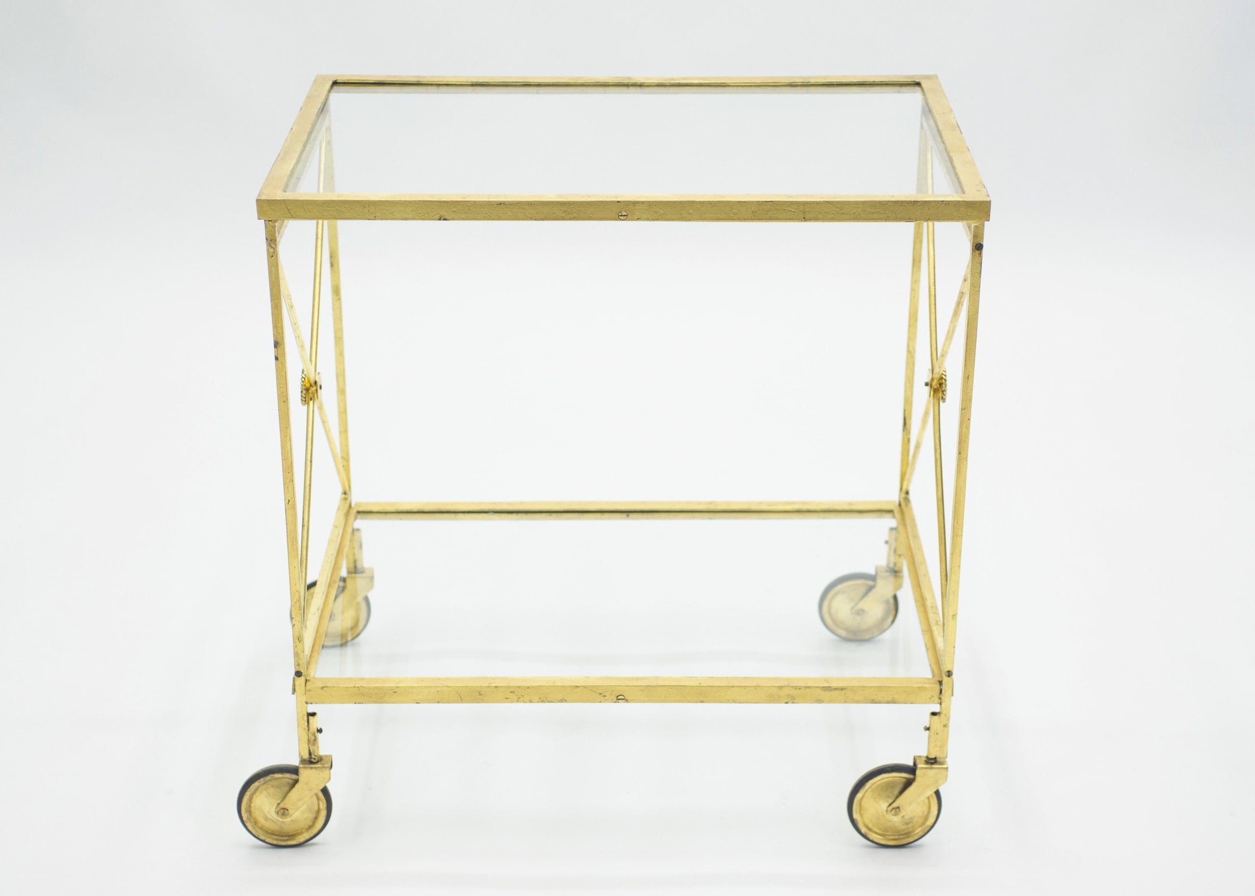 Chariot de Bar Néoclassique Français Maison Jansen en Fer Doré – Années 1960
