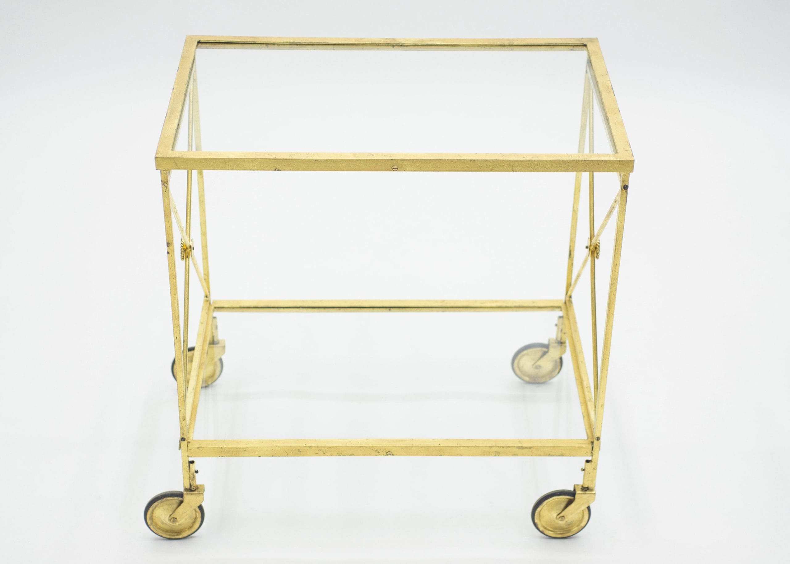 Chariot de Bar Néoclassique Français Maison Jansen en Fer Doré – Années 1960
