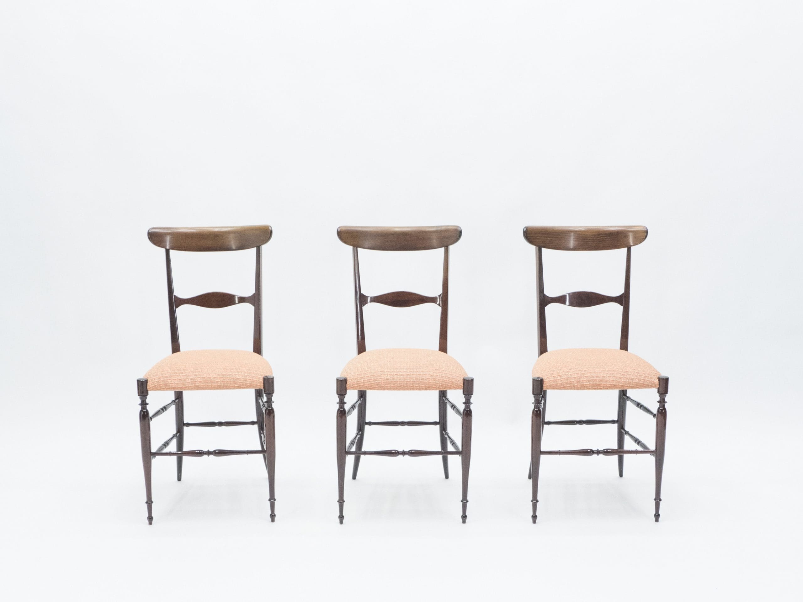 Ensemble rare de six chaises Campanino Chiavari en noyer par Fratelli Levaggi, 1950