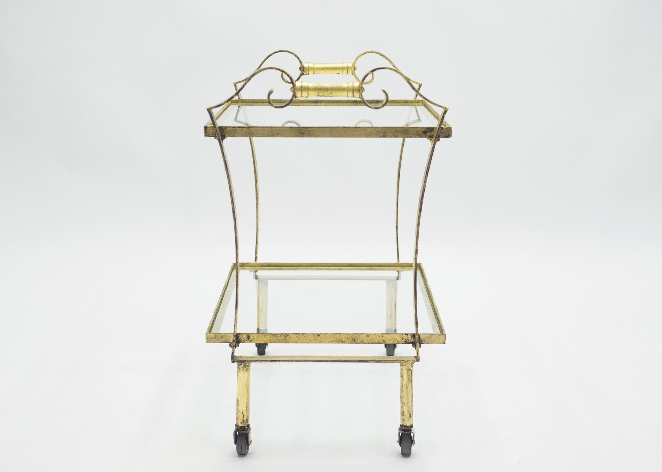 Chariot de Bar Néoclassique Français Maison Ramsay Doré, Années 1940