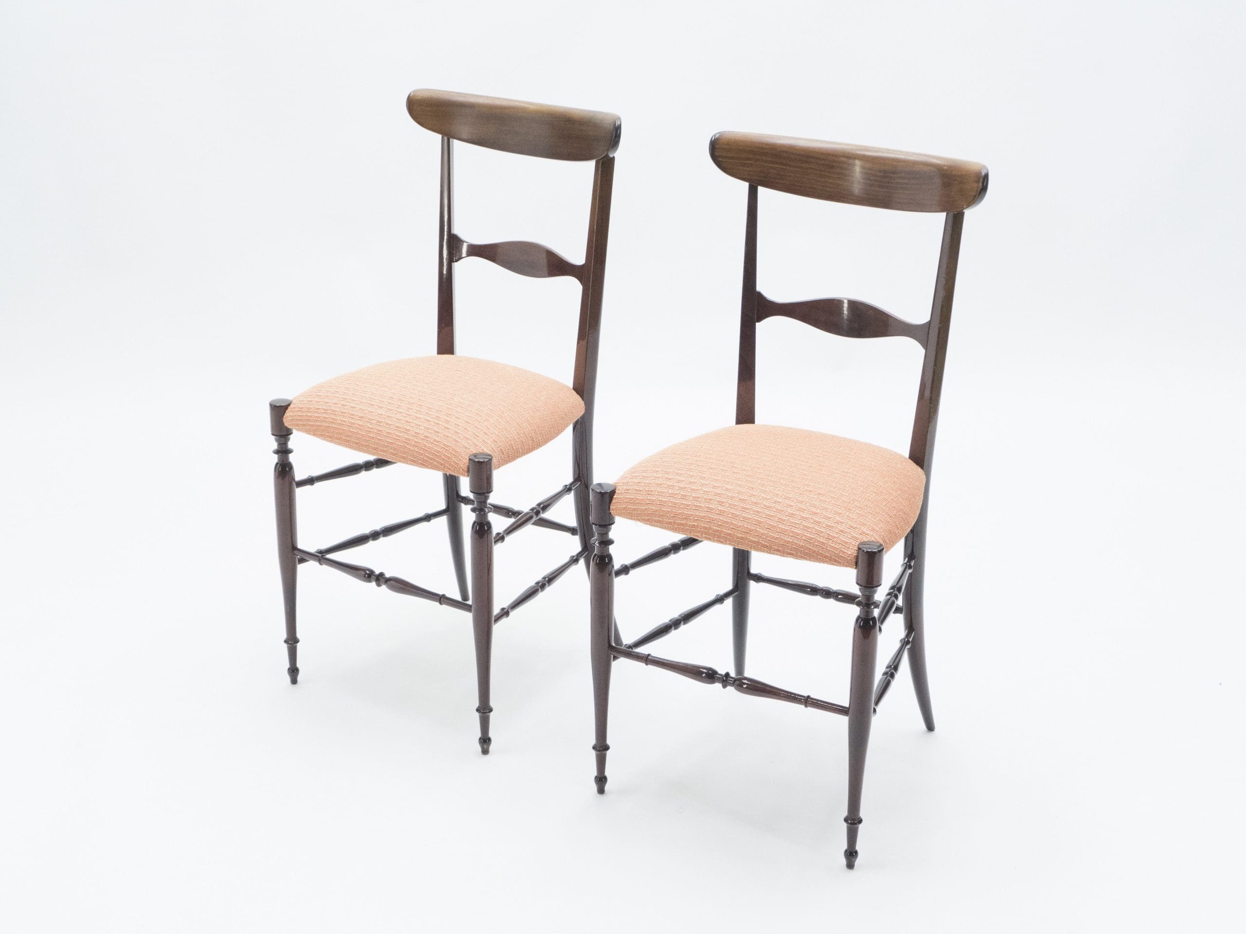 Ensemble rare de six chaises Campanino Chiavari en noyer par Fratelli Levaggi, 1950