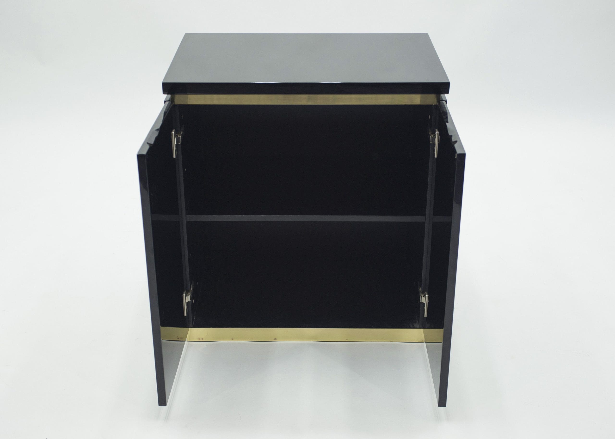 Paire de Petits Cabinets en Laque Noire par J.C. Mahey, Années 1970