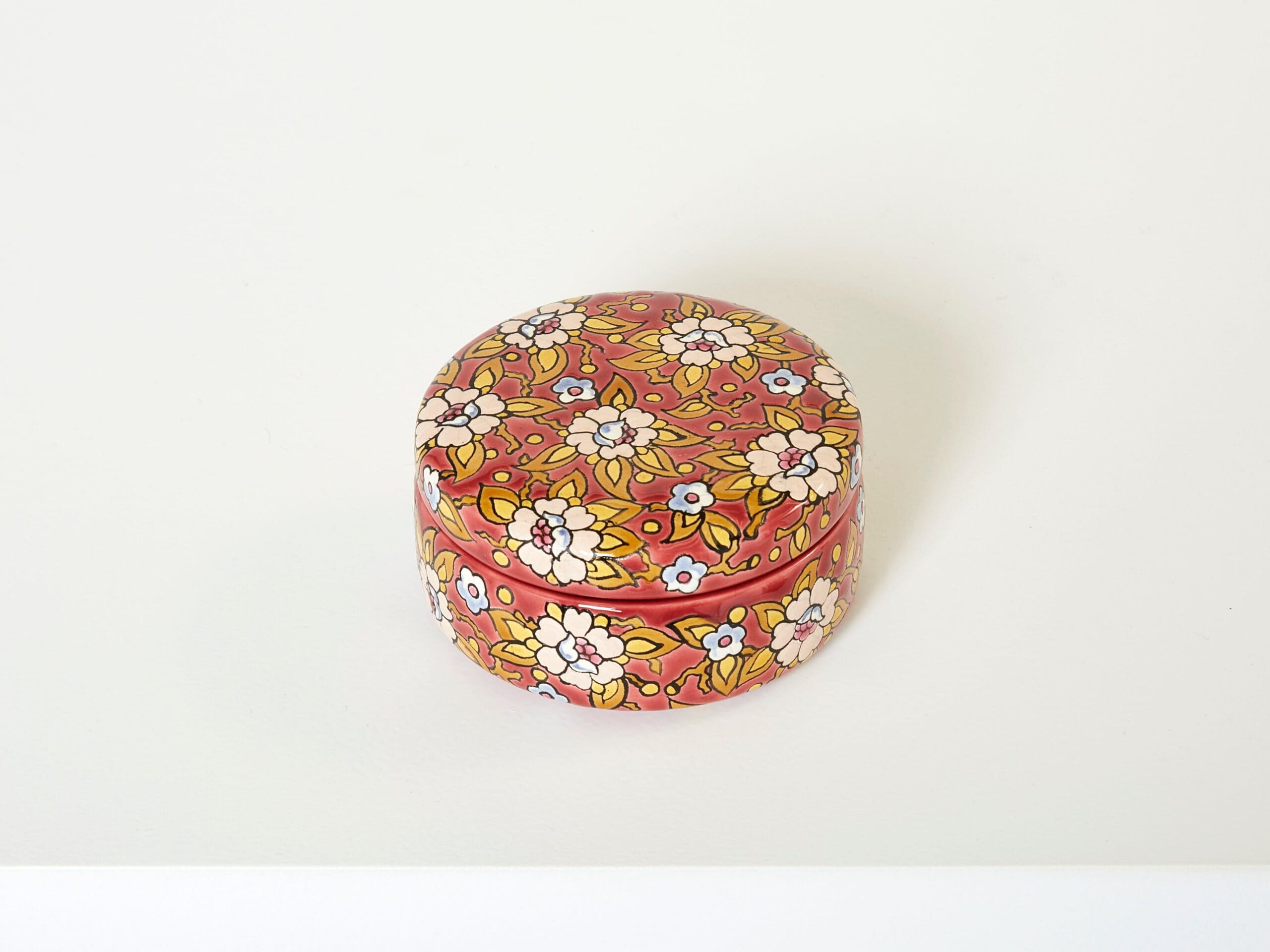 Boîte Art Déco Émaillée de Longwy, 1940 – Fleur Rouge