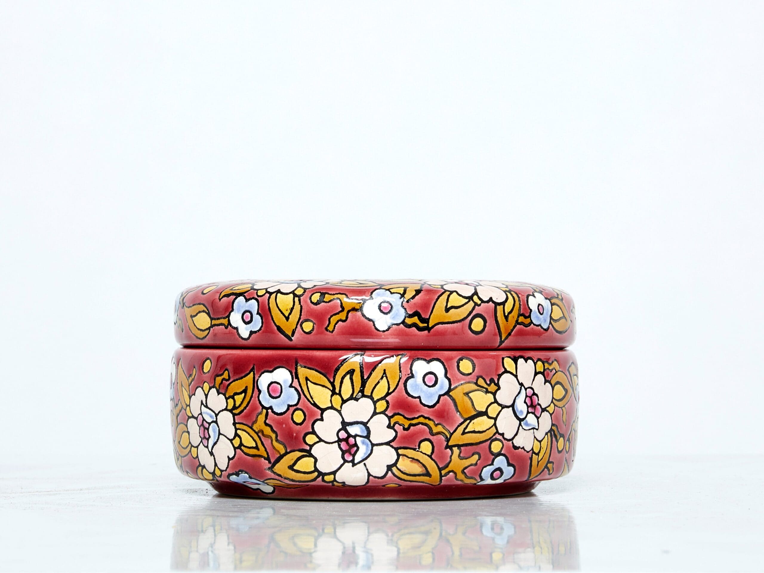 Boîte Art Déco Émaillée de Longwy, 1940 – Fleur Rouge