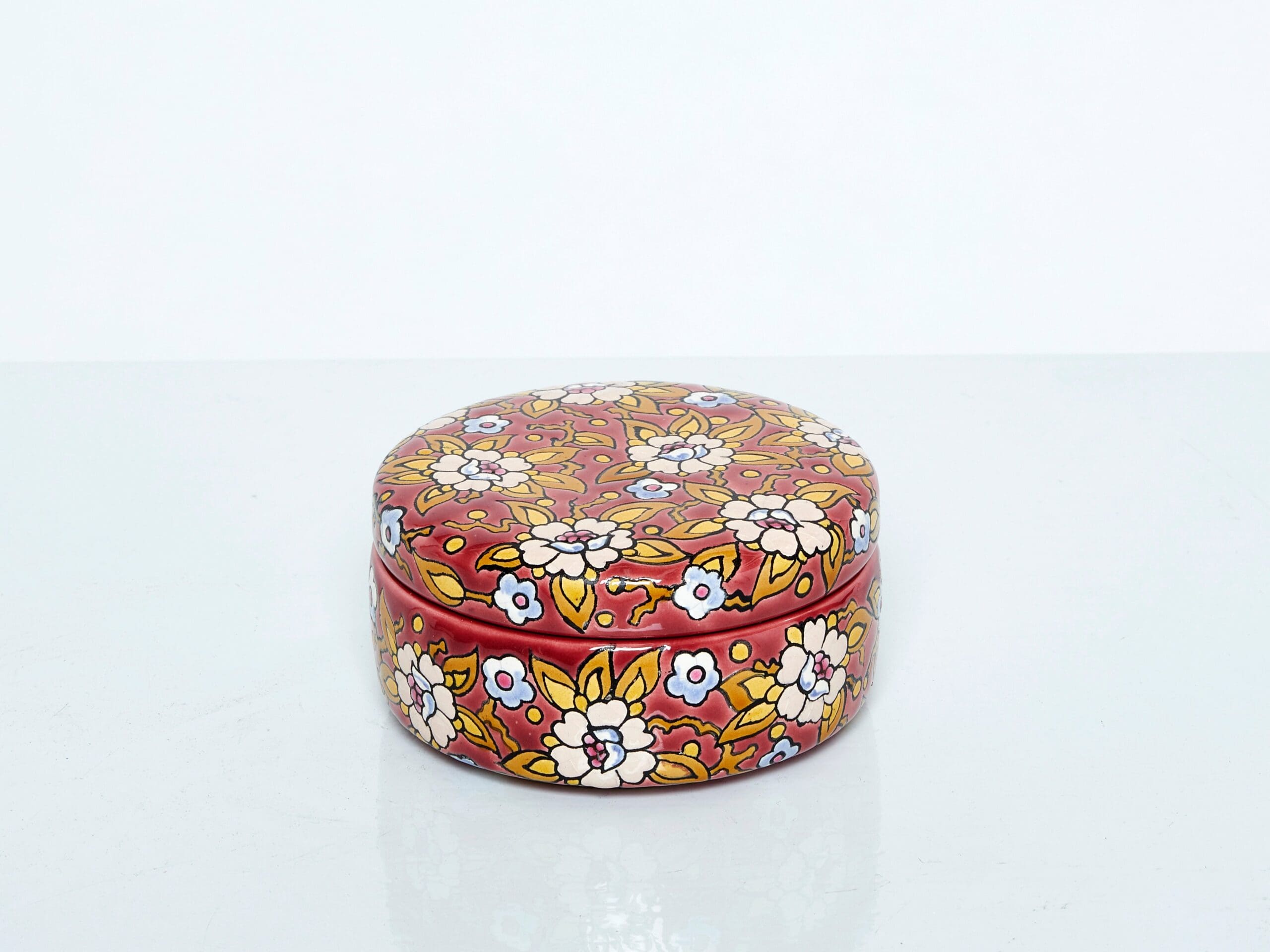 Boîte Art Déco Émaillée de Longwy, 1940 – Fleur Rouge