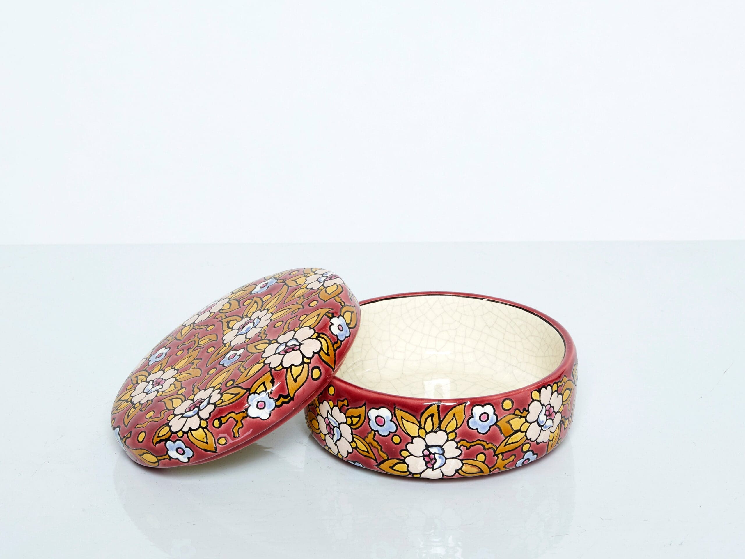 Boîte Art Déco Émaillée de Longwy, 1940 – Fleur Rouge
