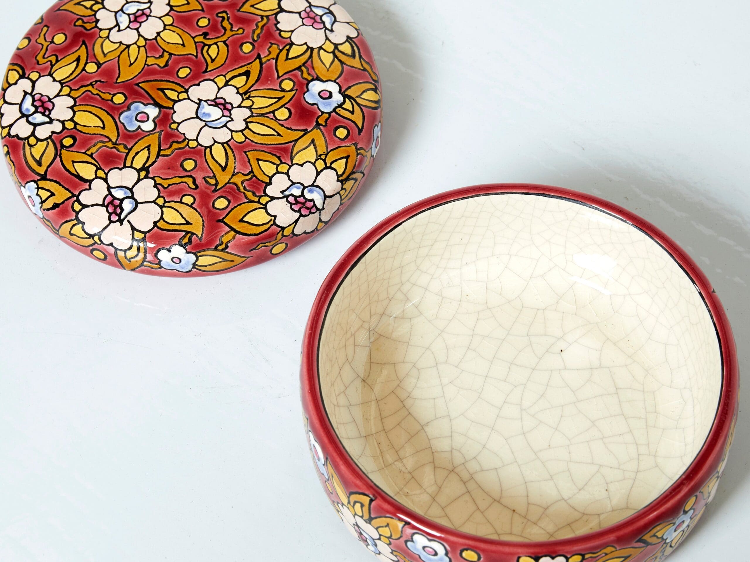 Boîte Art Déco Émaillée de Longwy, 1940 – Fleur Rouge