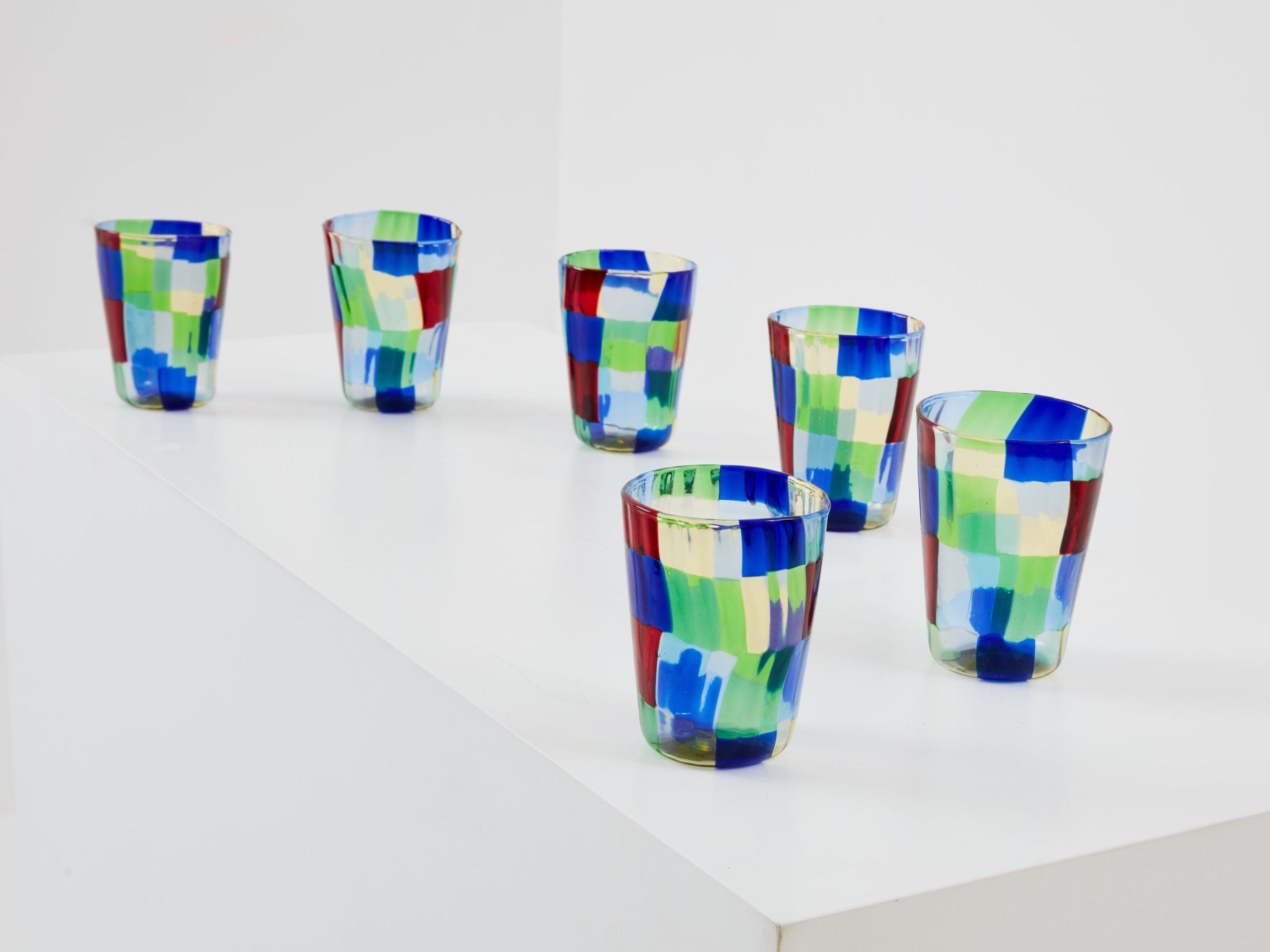Set de 6 Verres Colorés en Verre Murano – Années 1980