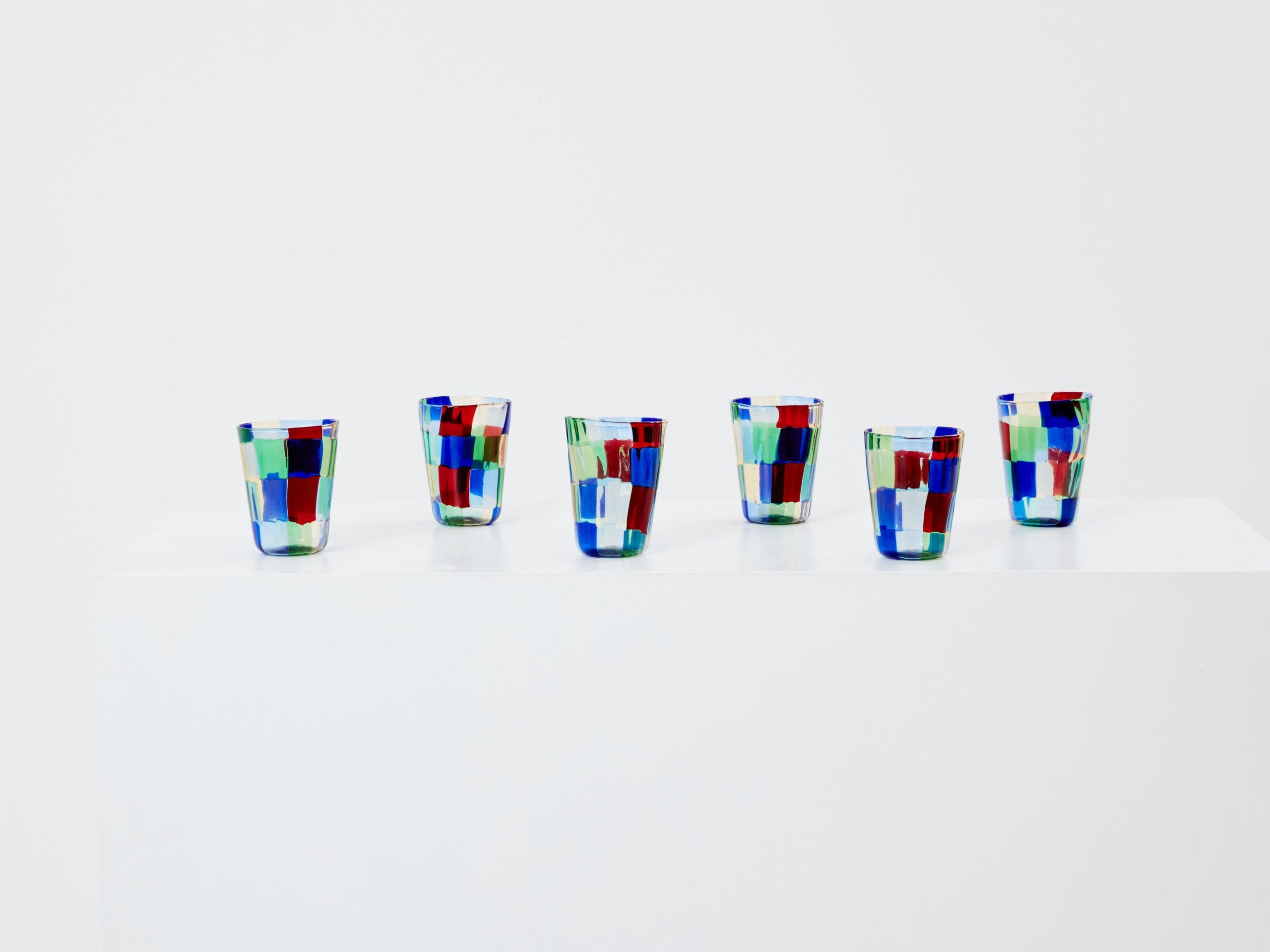 Set de 6 Verres Colorés en Verre Murano – Années 1980