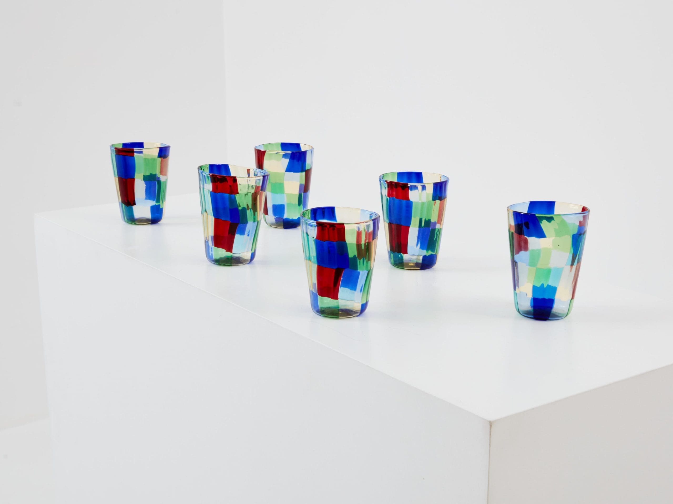 Set de 6 Verres Colorés en Verre Murano – Années 1980