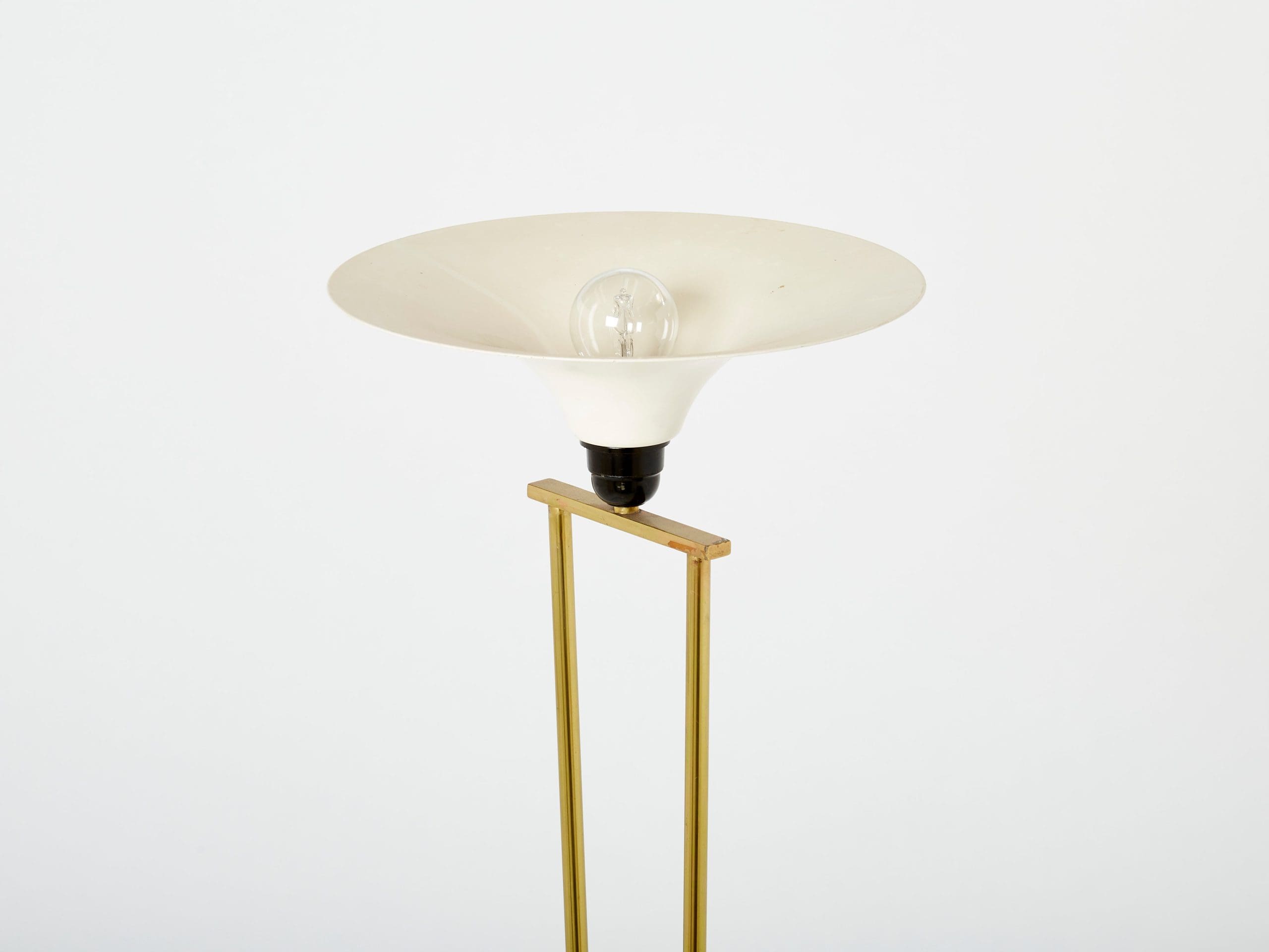Lampadaire italien Stilnovo en laiton et opaline avec base en marbre, années 1960