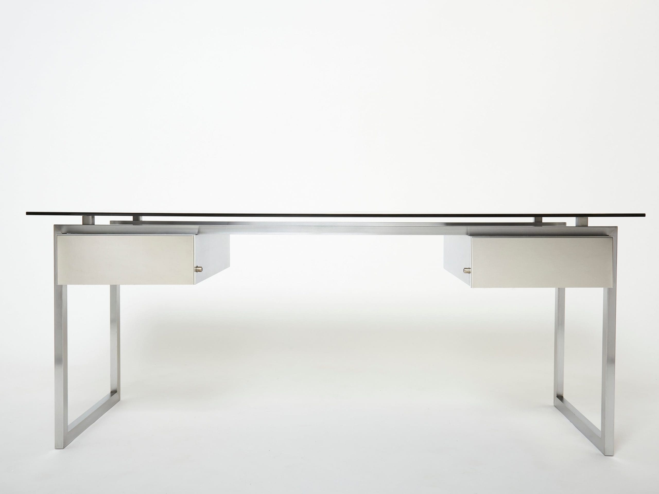 Bureau rare en acier inoxydable de Patrice Maffei pour Kappa, années 1970