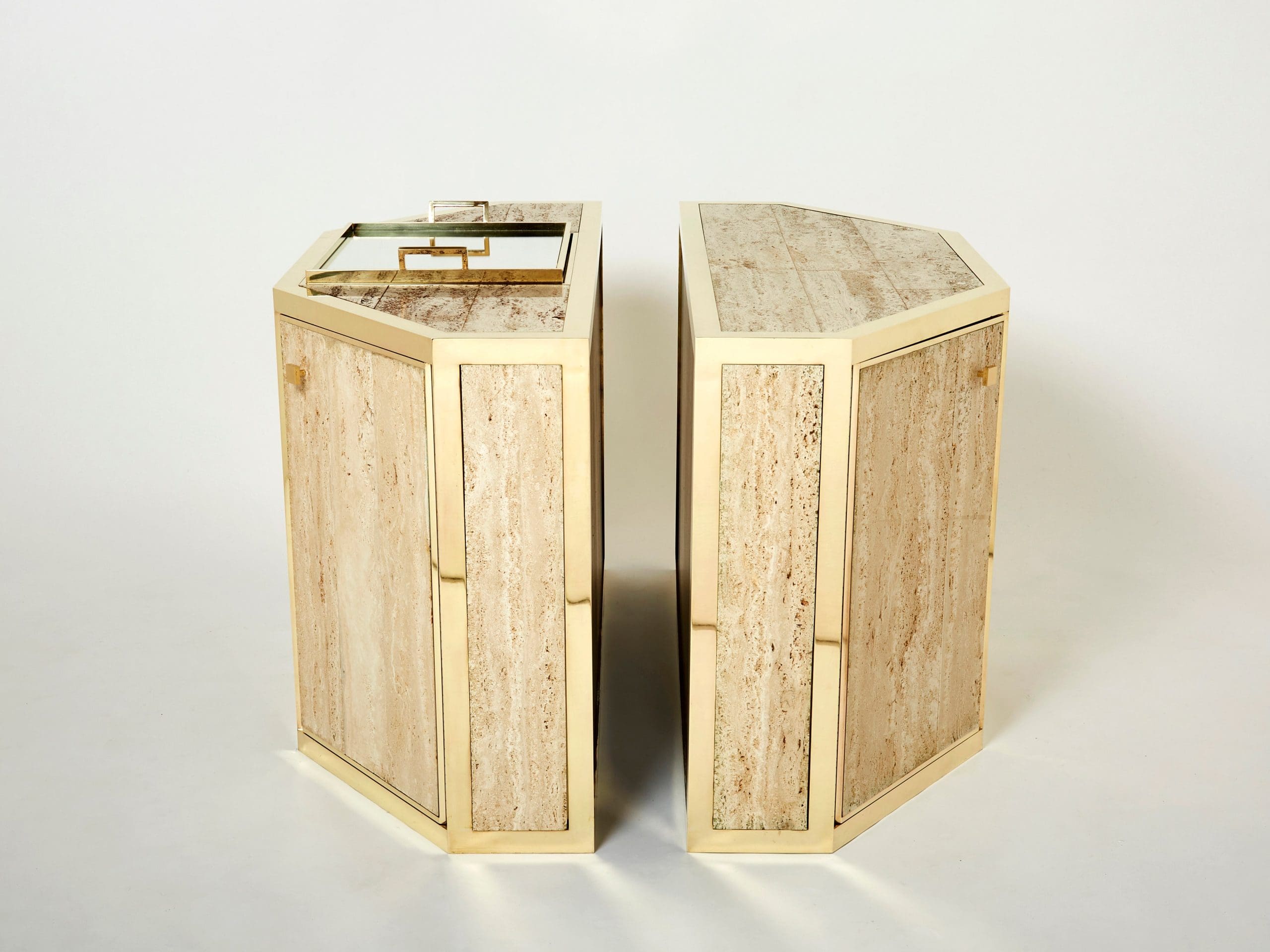 Paire de Buffets en Laiton et Travertin par Alfredo Freda, 1975