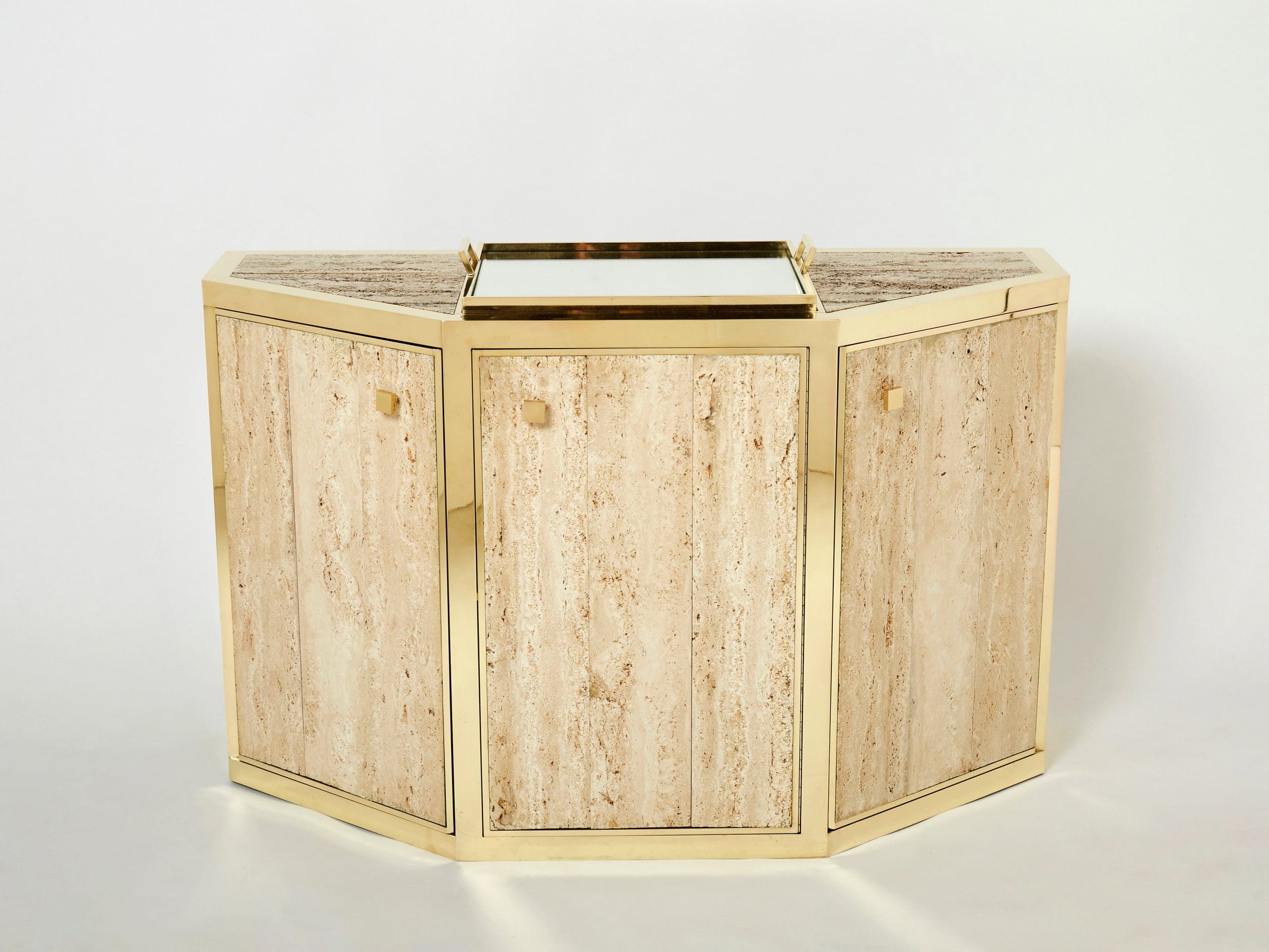 Paire de Buffets en Laiton et Travertin par Alfredo Freda, 1975