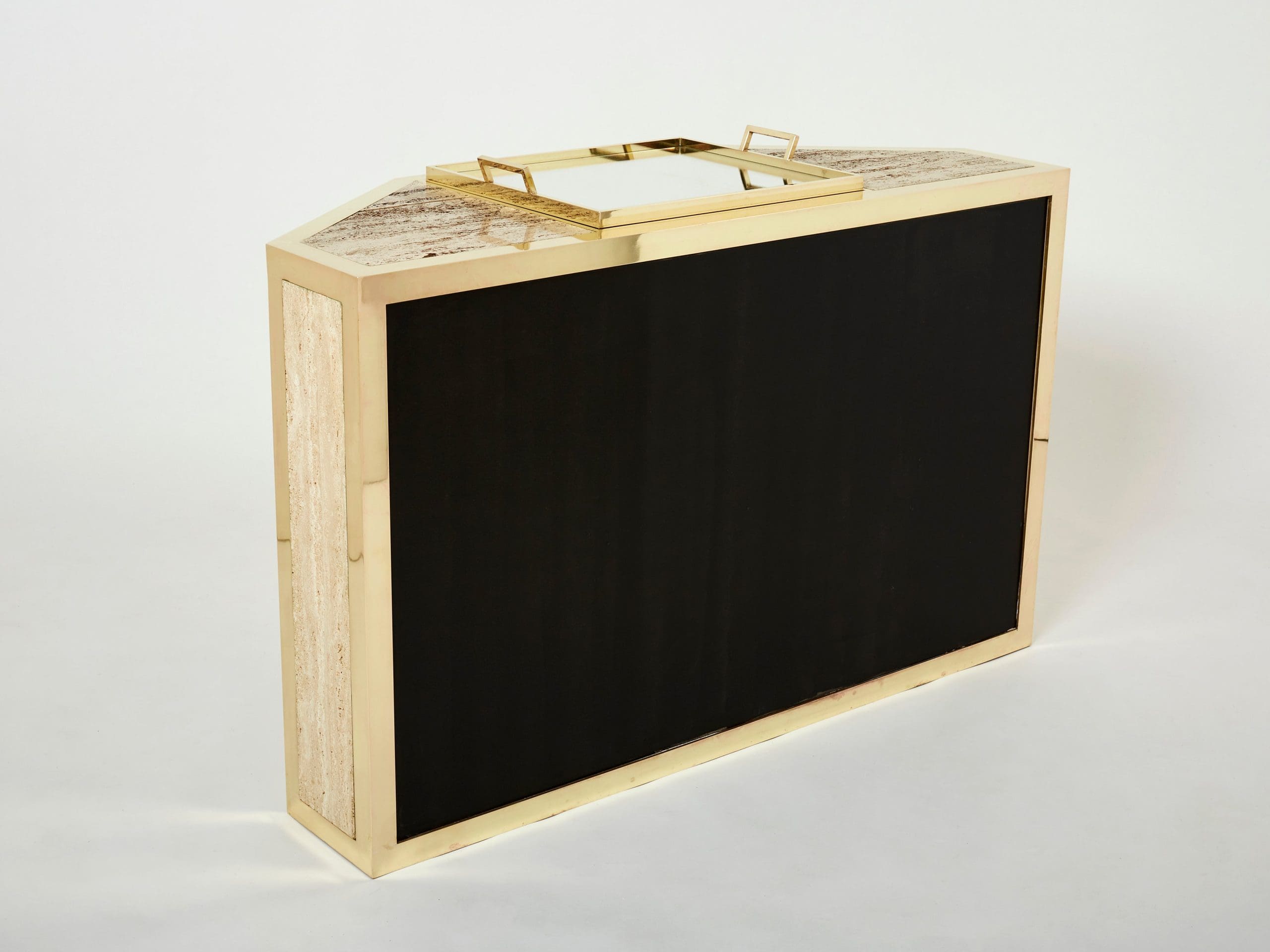 Paire de Buffets en Laiton et Travertin par Alfredo Freda, 1975