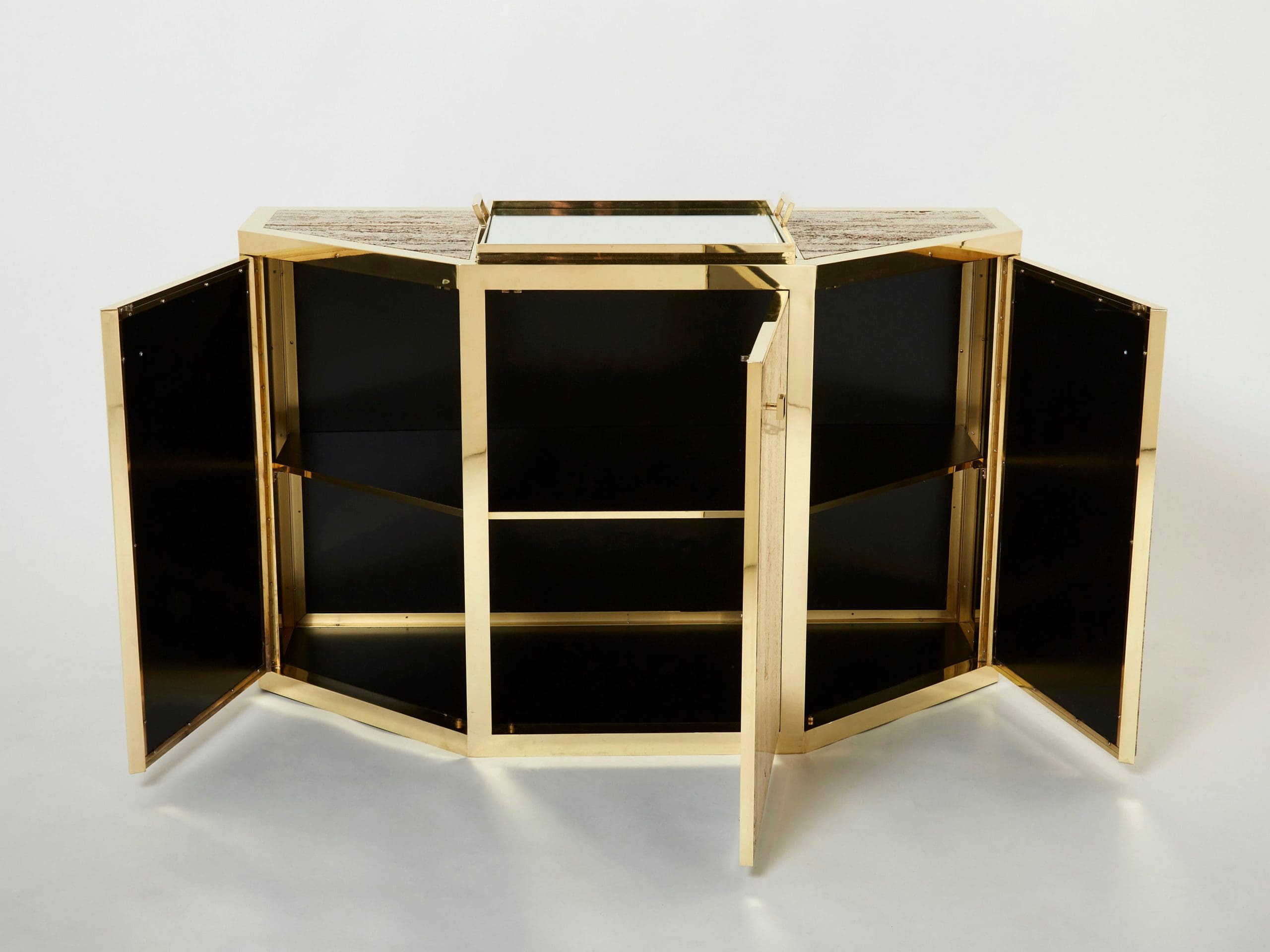 Paire de Buffets en Laiton et Travertin par Alfredo Freda, 1975