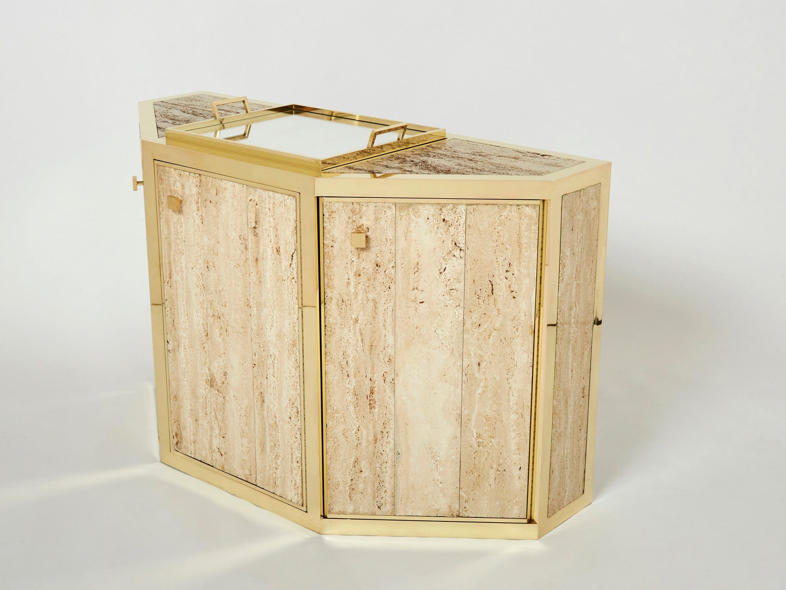 Paire de Buffets en Laiton et Travertin par Alfredo Freda, 1975