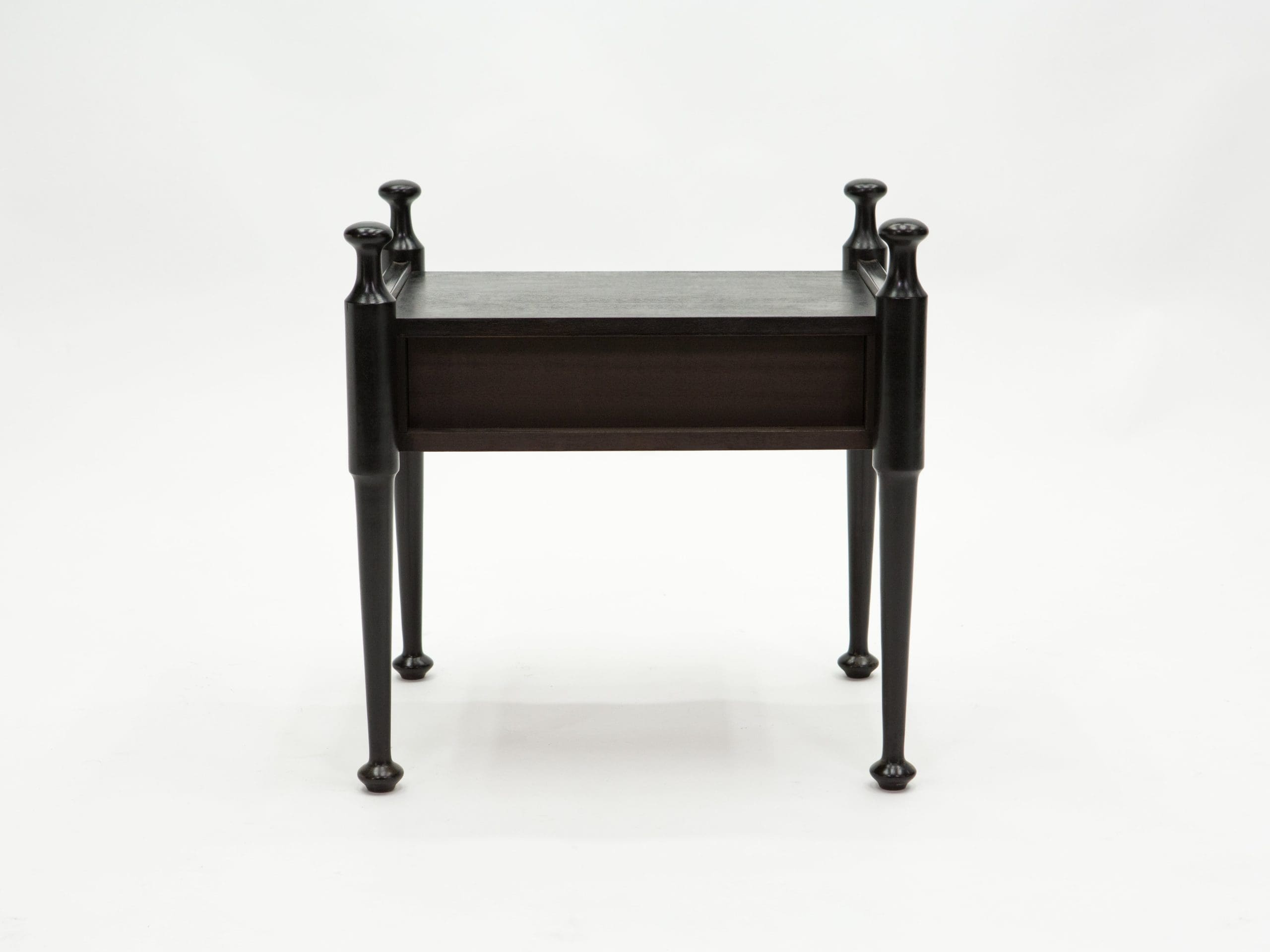 Paire de Tables de Nuit Françaises en Chêne Teinté Noir et Laiton, Années 1970