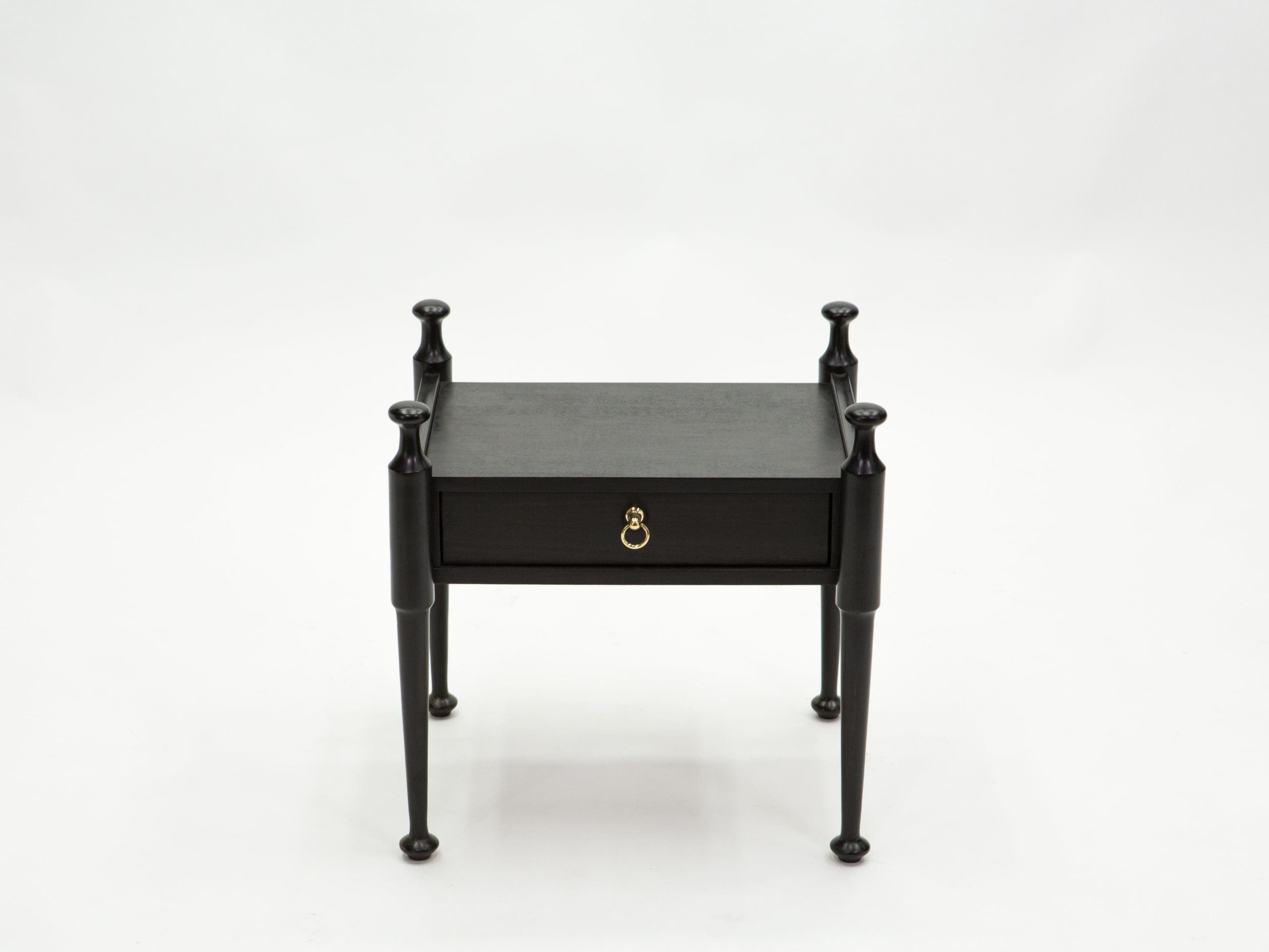 Paire de Tables de Nuit Françaises en Chêne Teinté Noir et Laiton, Années 1970