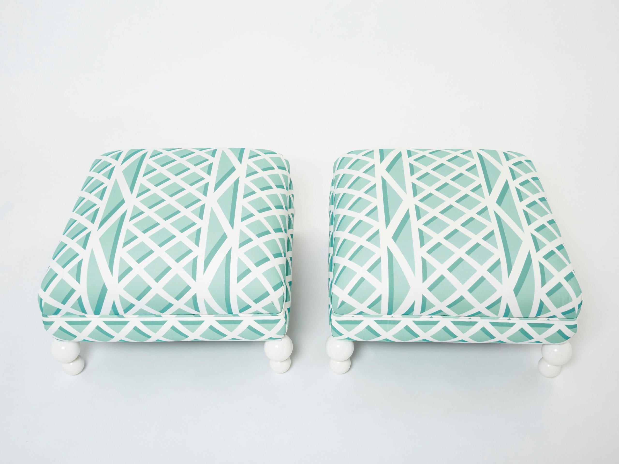 Paire de Poufs Vintage d’Extérieur Français, Réactualisés avec Tissu Pierre Frey, Années 1970