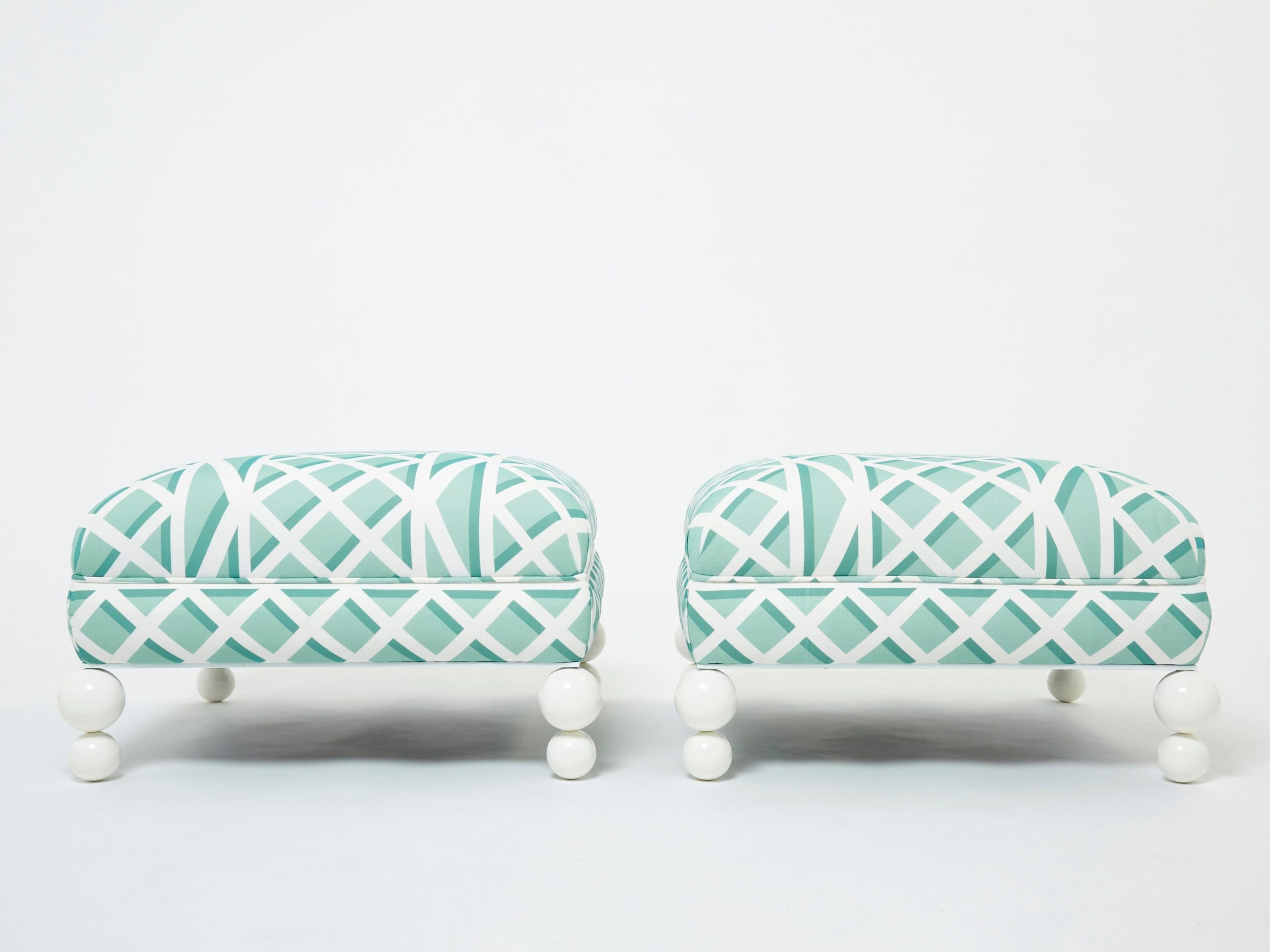 Paire de Poufs Vintage d’Extérieur Français, Réactualisés avec Tissu Pierre Frey, Années 1970