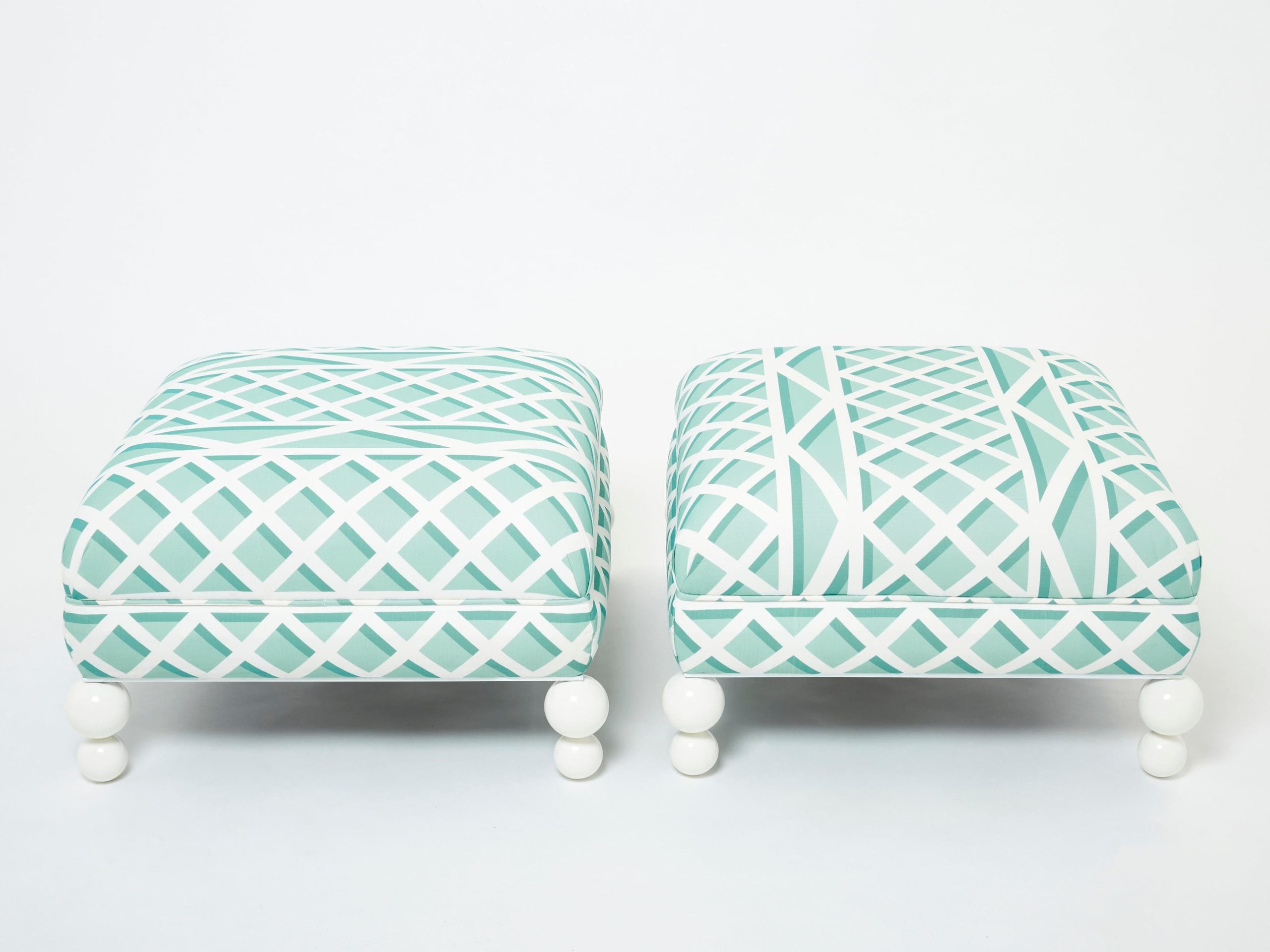 Paire de Poufs Vintage d’Extérieur Français, Réactualisés avec Tissu Pierre Frey, Années 1970