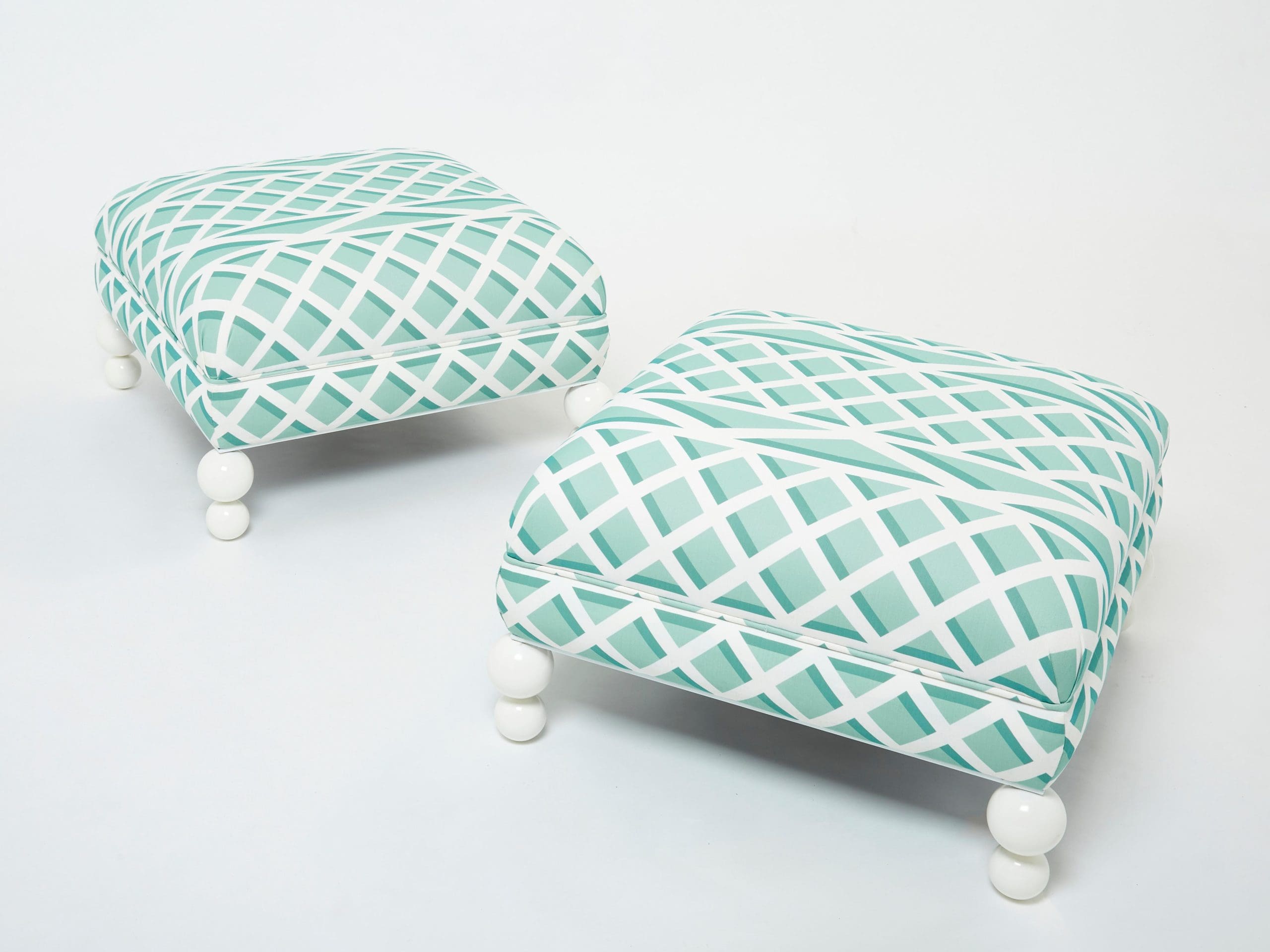Paire de Poufs Vintage d’Extérieur Français, Réactualisés avec Tissu Pierre Frey, Années 1970