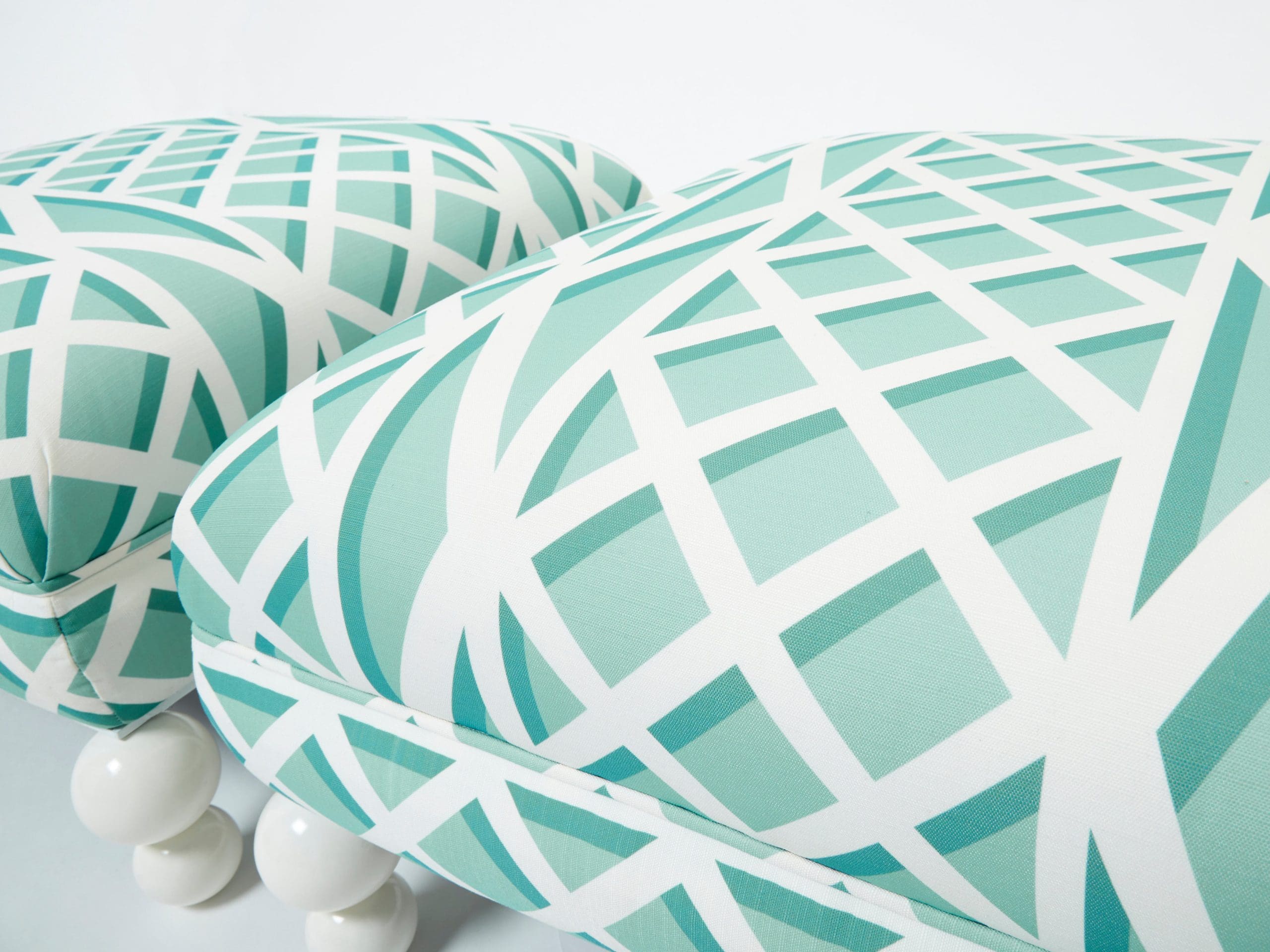 Paire de Poufs Vintage d’Extérieur Français, Réactualisés avec Tissu Pierre Frey, Années 1970