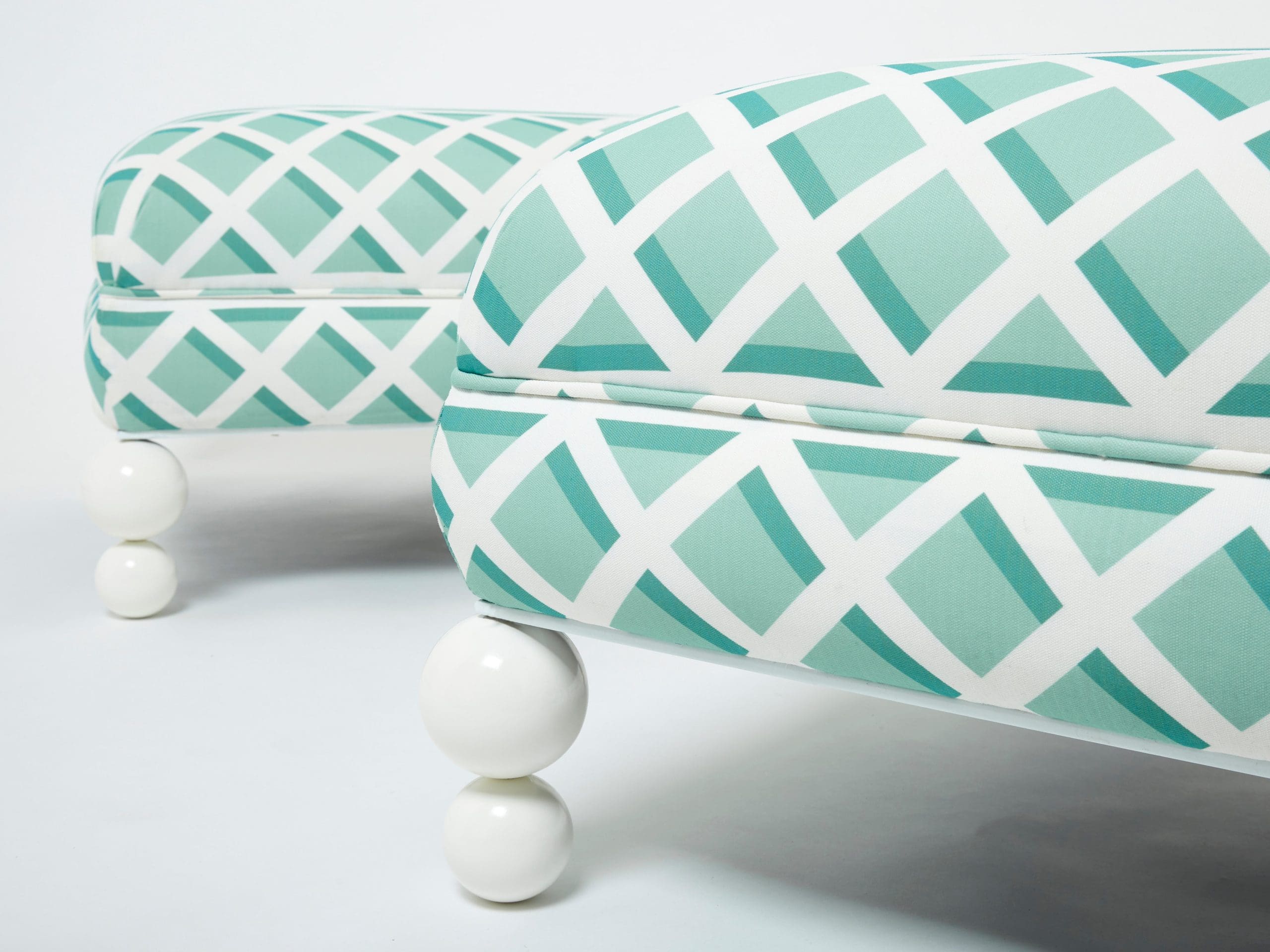 Paire de Poufs Vintage d’Extérieur Français, Réactualisés avec Tissu Pierre Frey, Années 1970