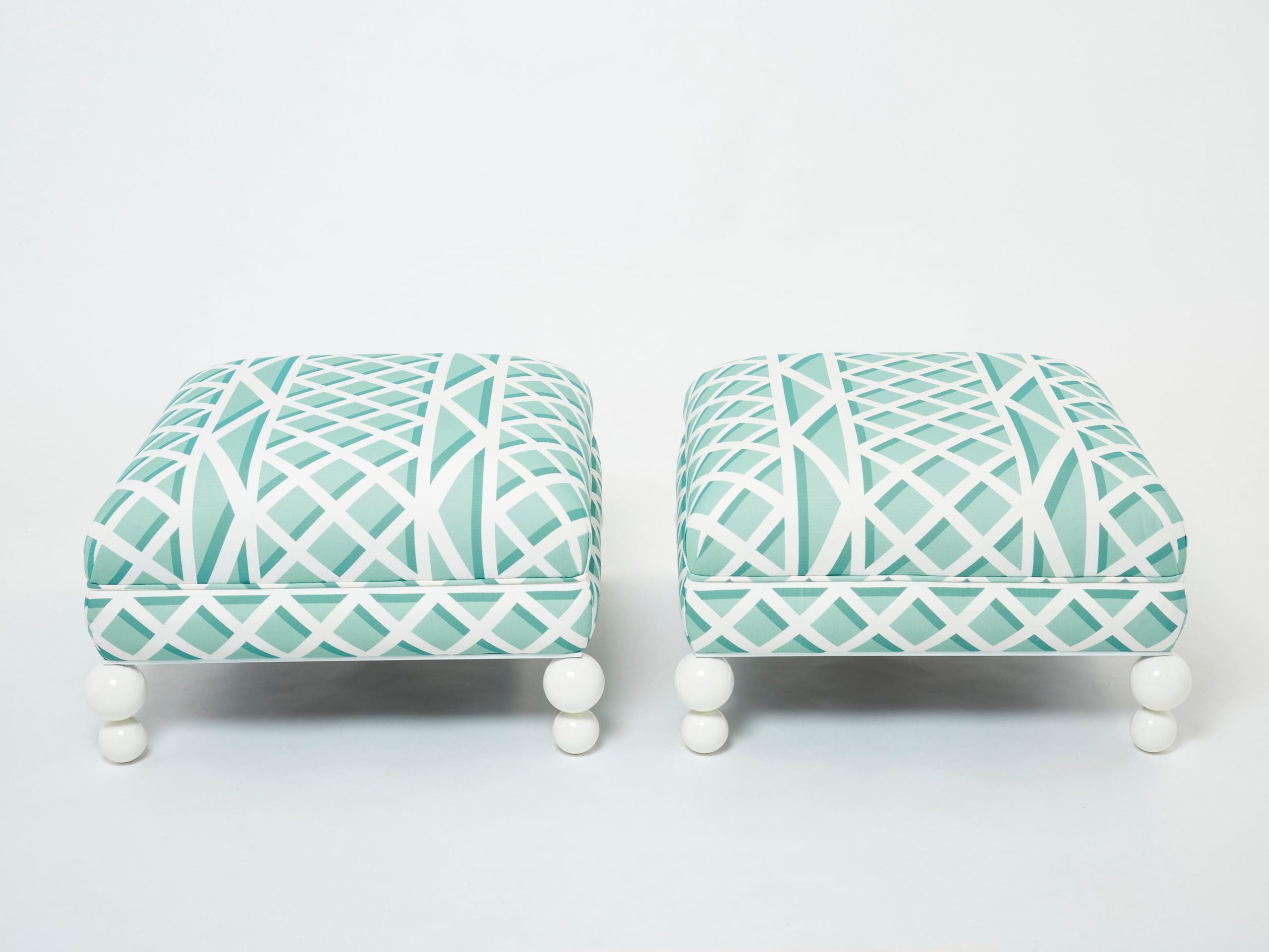 Paire de Poufs Vintage d’Extérieur Français, Réactualisés avec Tissu Pierre Frey, Années 1970
