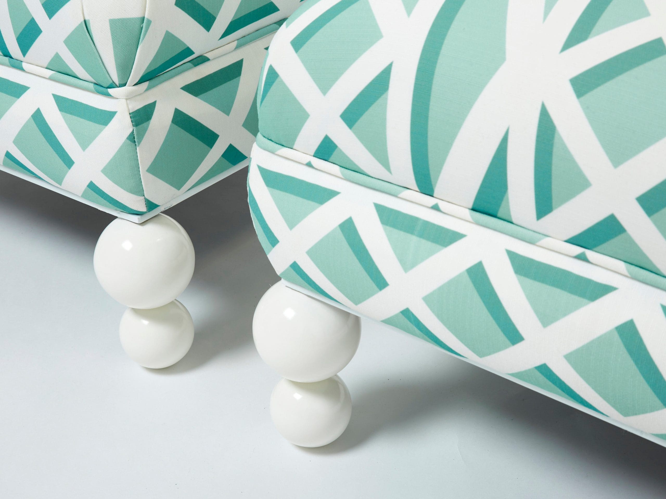 Paire de Poufs Vintage d’Extérieur Français, Réactualisés avec Tissu Pierre Frey, Années 1970