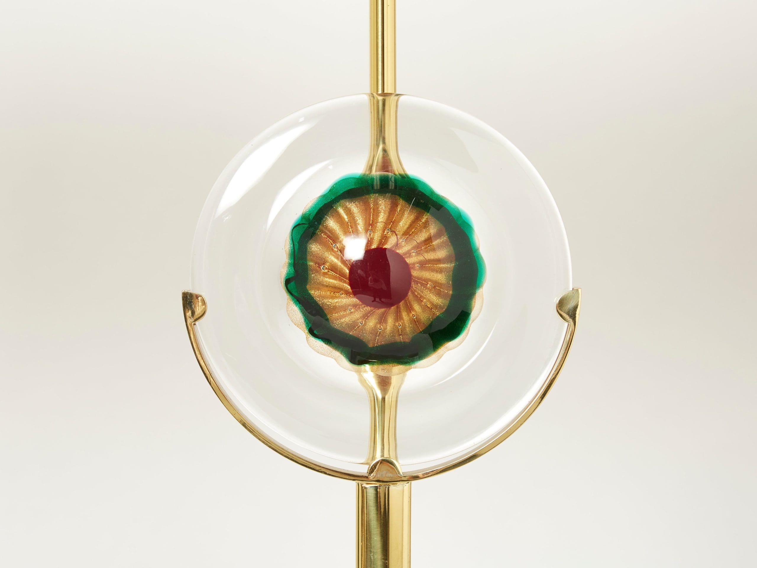 Paire de Lampes de Table en Verre Murano Italien, Laiton et Rotin, Années 1970