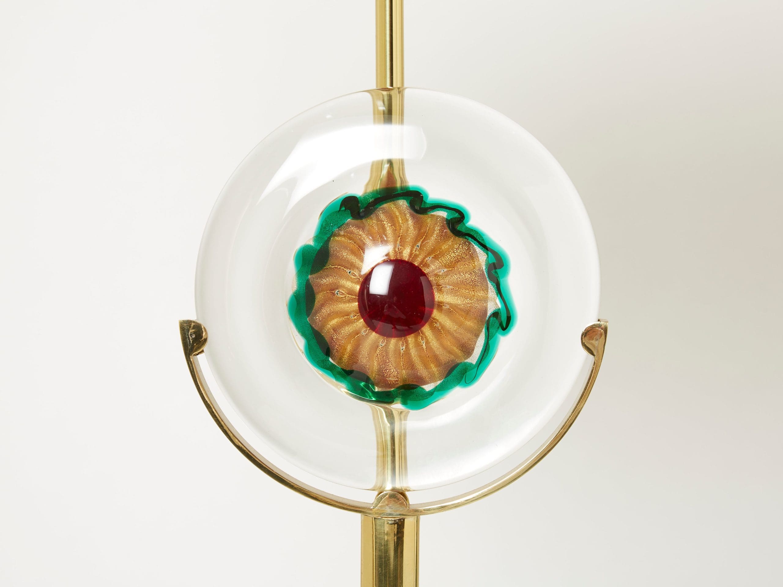 Paire de Lampes de Table en Verre Murano Italien, Laiton et Rotin, Années 1970