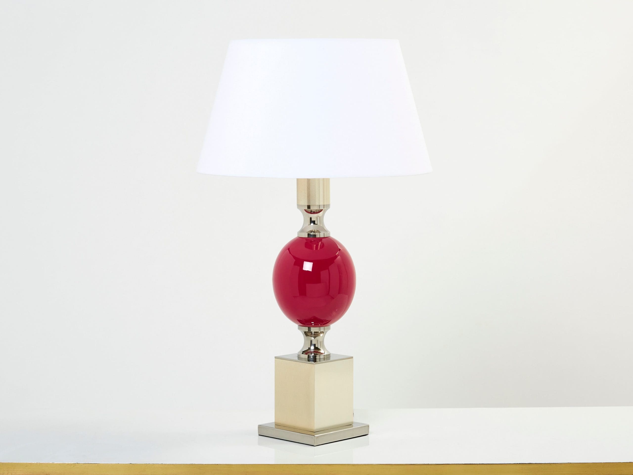 Paire de Lampes de Table en Céramique Émaillée Fuchsia par Philippe Barbier, Années 1970
