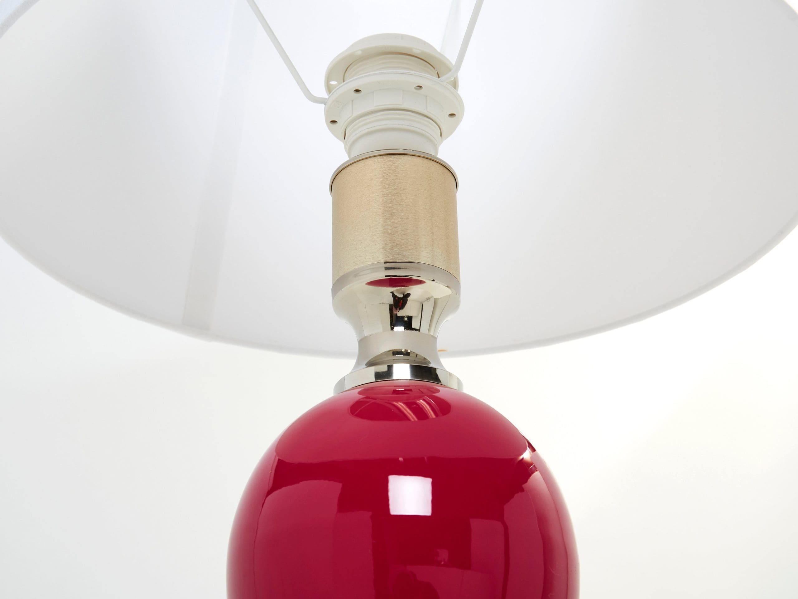 Paire de Lampes de Table en Céramique Émaillée Fuchsia par Philippe Barbier, Années 1970