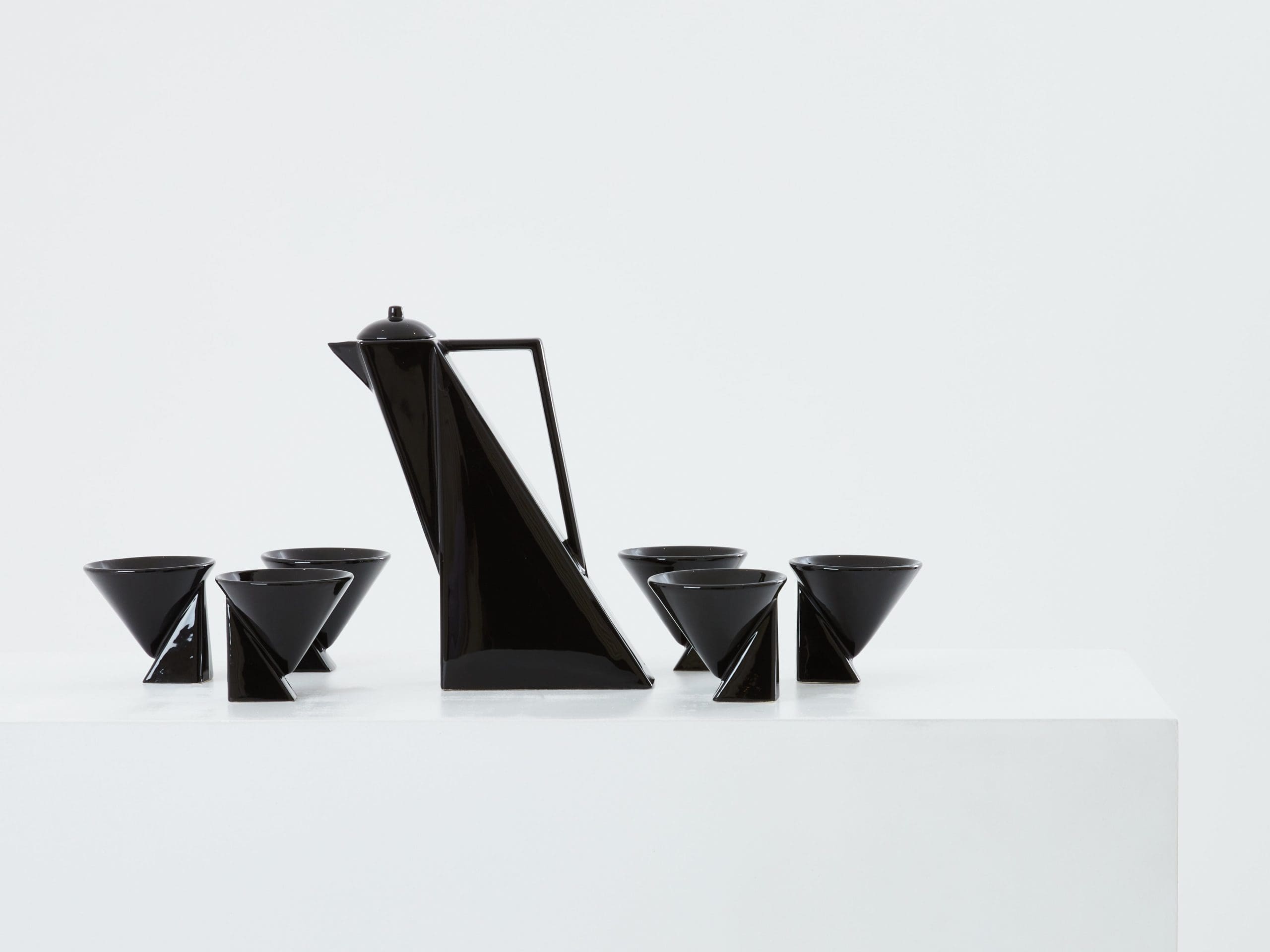 Service à Café en Céramique Noire de Pierre Casenove pour Studio Salins, Années 1980