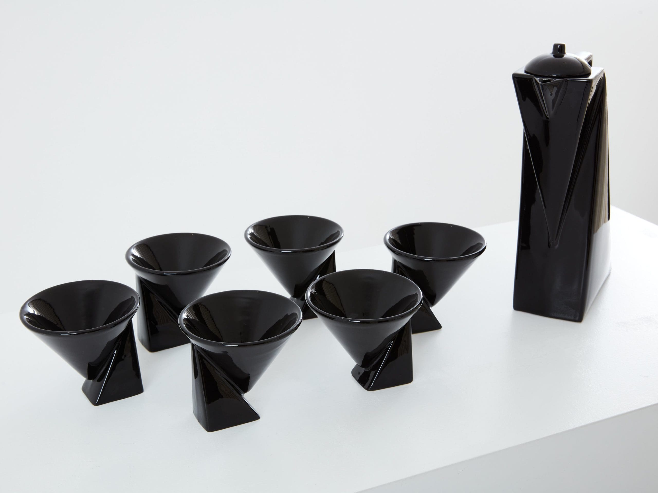 Service à Café en Céramique Noire de Pierre Casenove pour Studio Salins, Années 1980