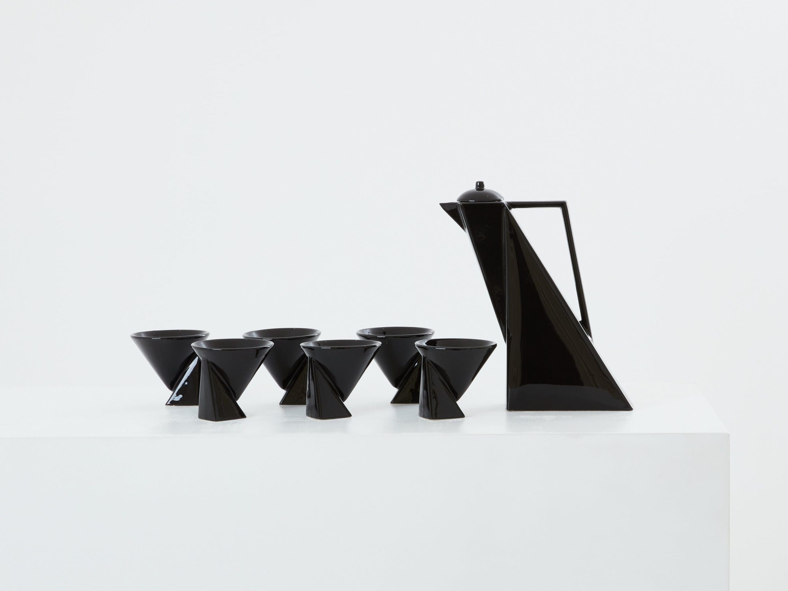 Service à Café en Céramique Noire de Pierre Casenove pour Studio Salins, Années 1980