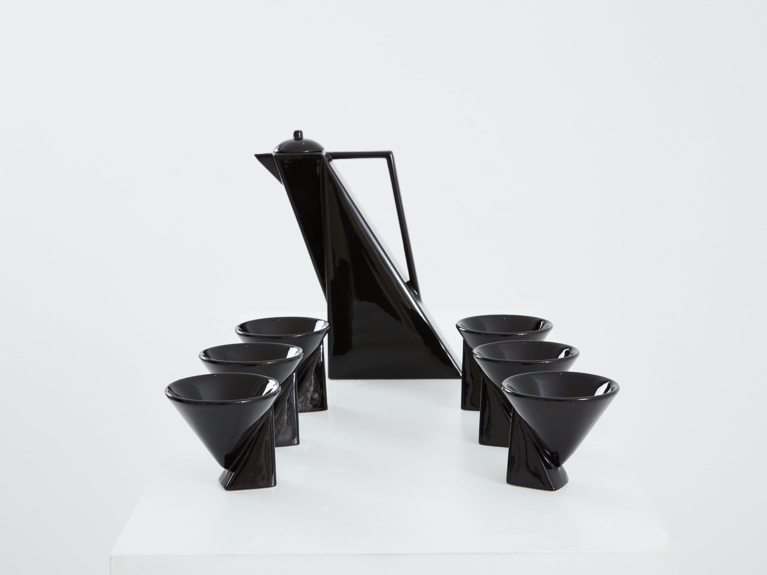 Service à Café en Céramique Noire de Pierre Casenove pour Studio Salins, Années 1980
