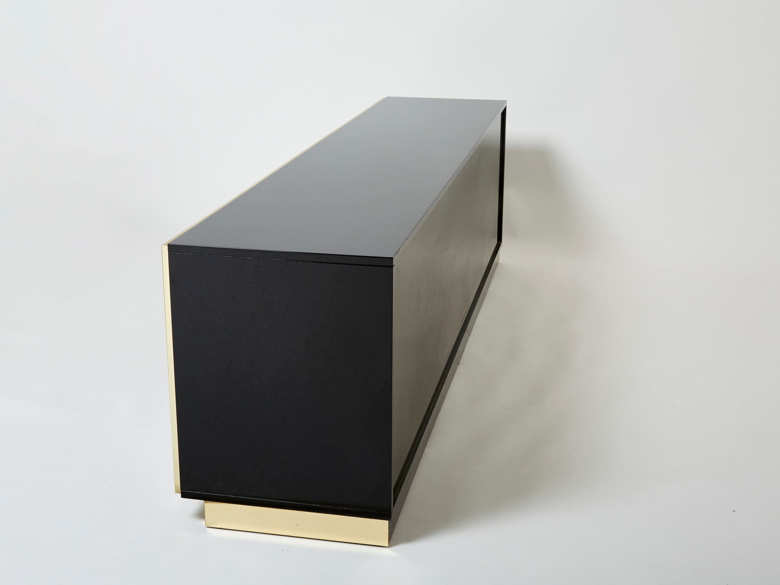 Sideboard Pierre Cardin en Laiton et Laque Noire avec Incrustations en Nacre, Années 1980