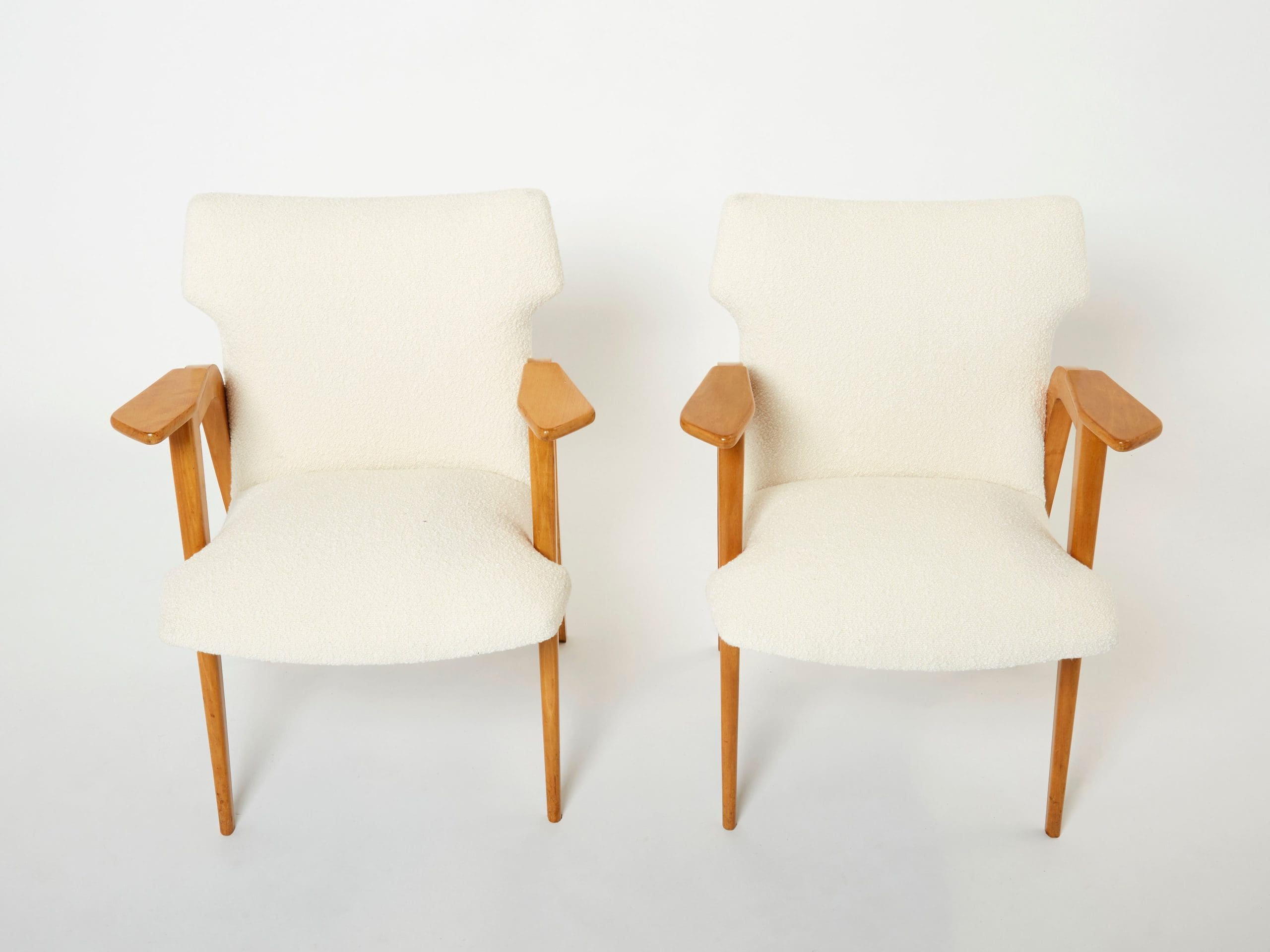 Fauteuils Compas Roger Landault – Chêne Français & Bouclé de Laine, Années 1950