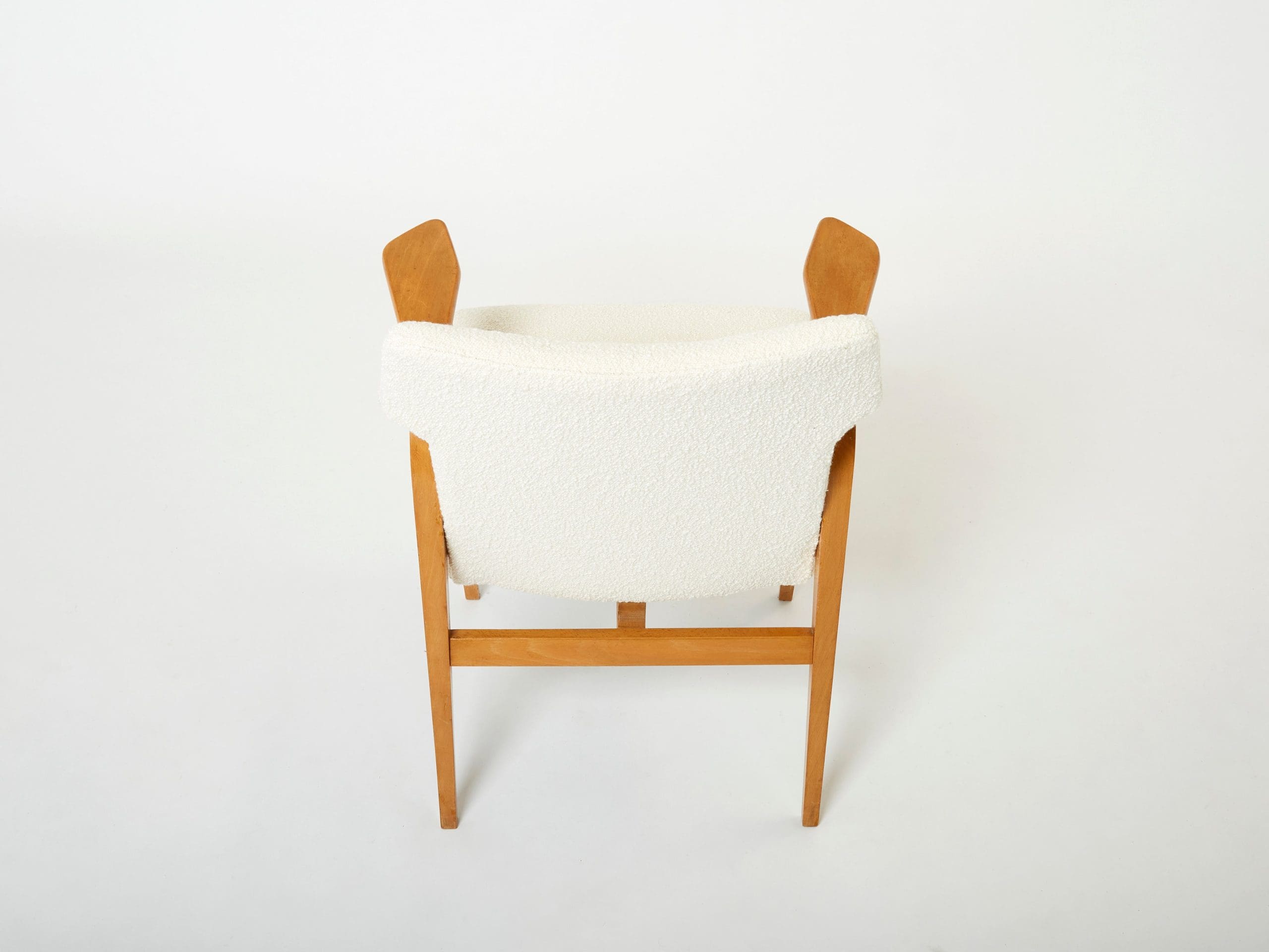 Fauteuils Compas Roger Landault – Chêne Français & Bouclé de Laine, Années 1950