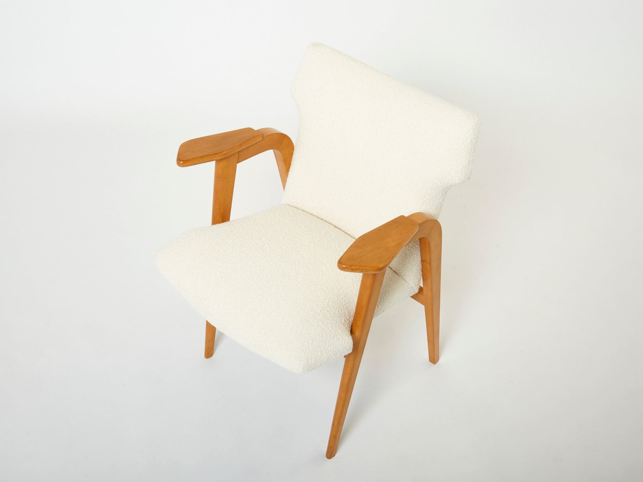 Fauteuils Compas Roger Landault – Chêne Français & Bouclé de Laine, Années 1950