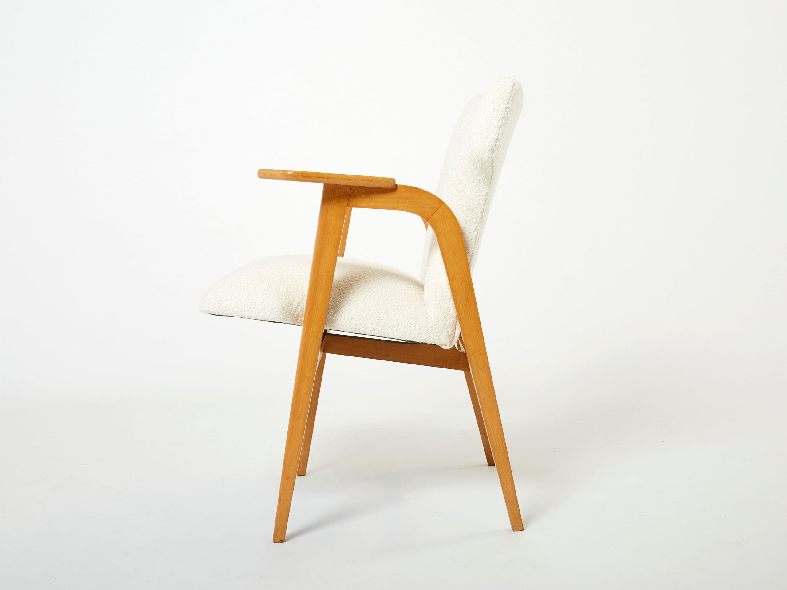 Fauteuils Compas Roger Landault – Chêne Français & Bouclé de Laine, Années 1950